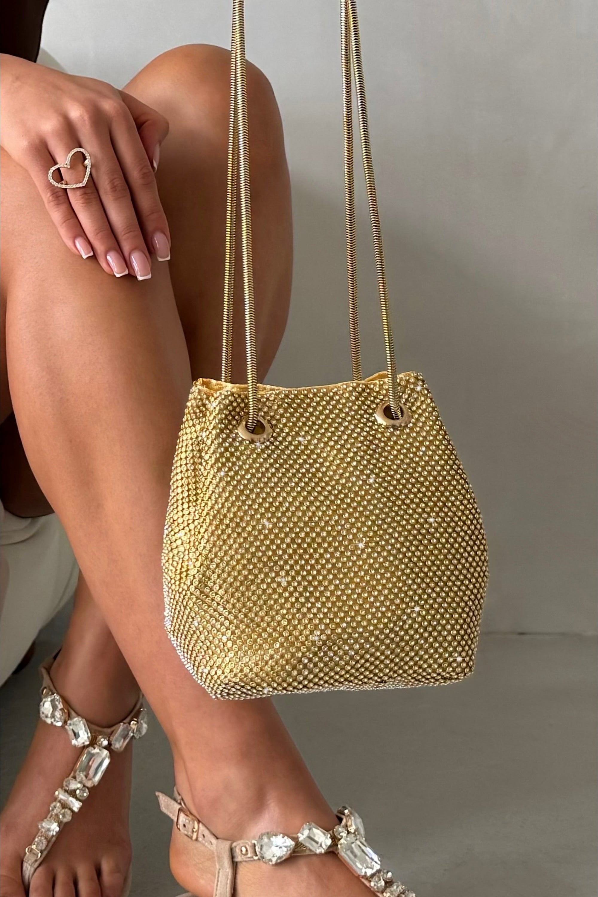 Crystal Mini Slouch Bag Gold with slouch bag