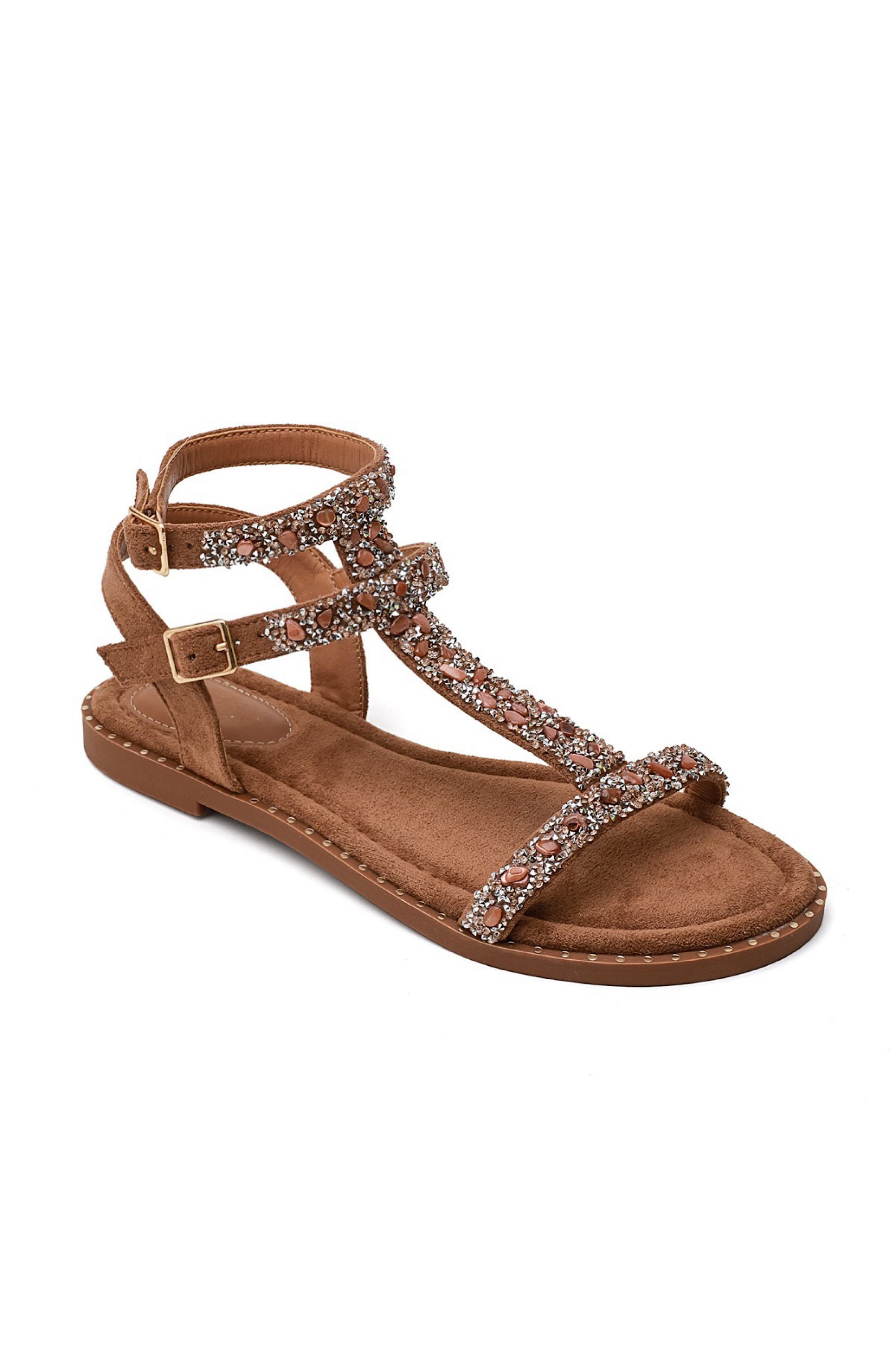 Crystal Opulent Gladiator Sandals Mocha