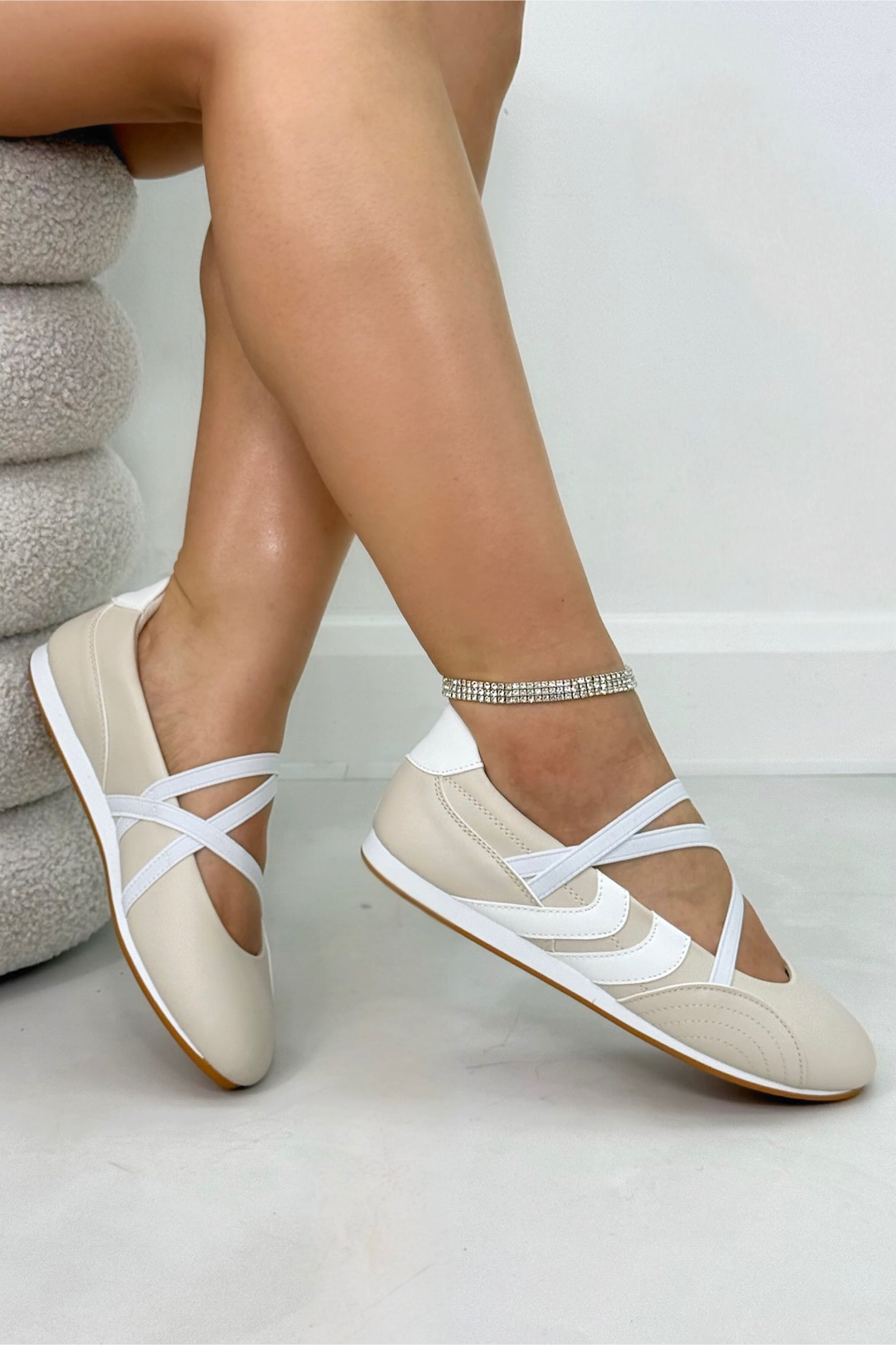 Comfort Mary Jane Asymmetric Strap Trainers Nude