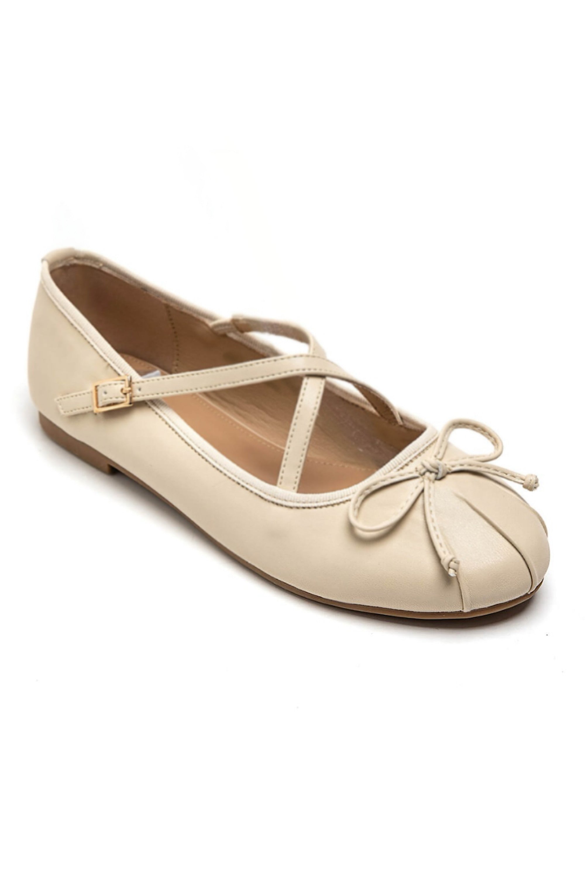 Chic Bow Crisscross Strap Ballet Flats Nude