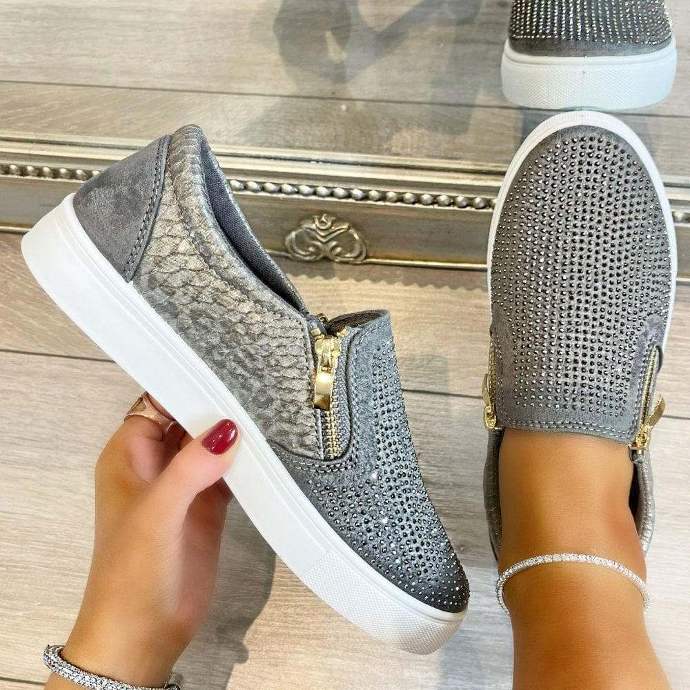 Crystal Suede Zip Pumps Grey Trainers