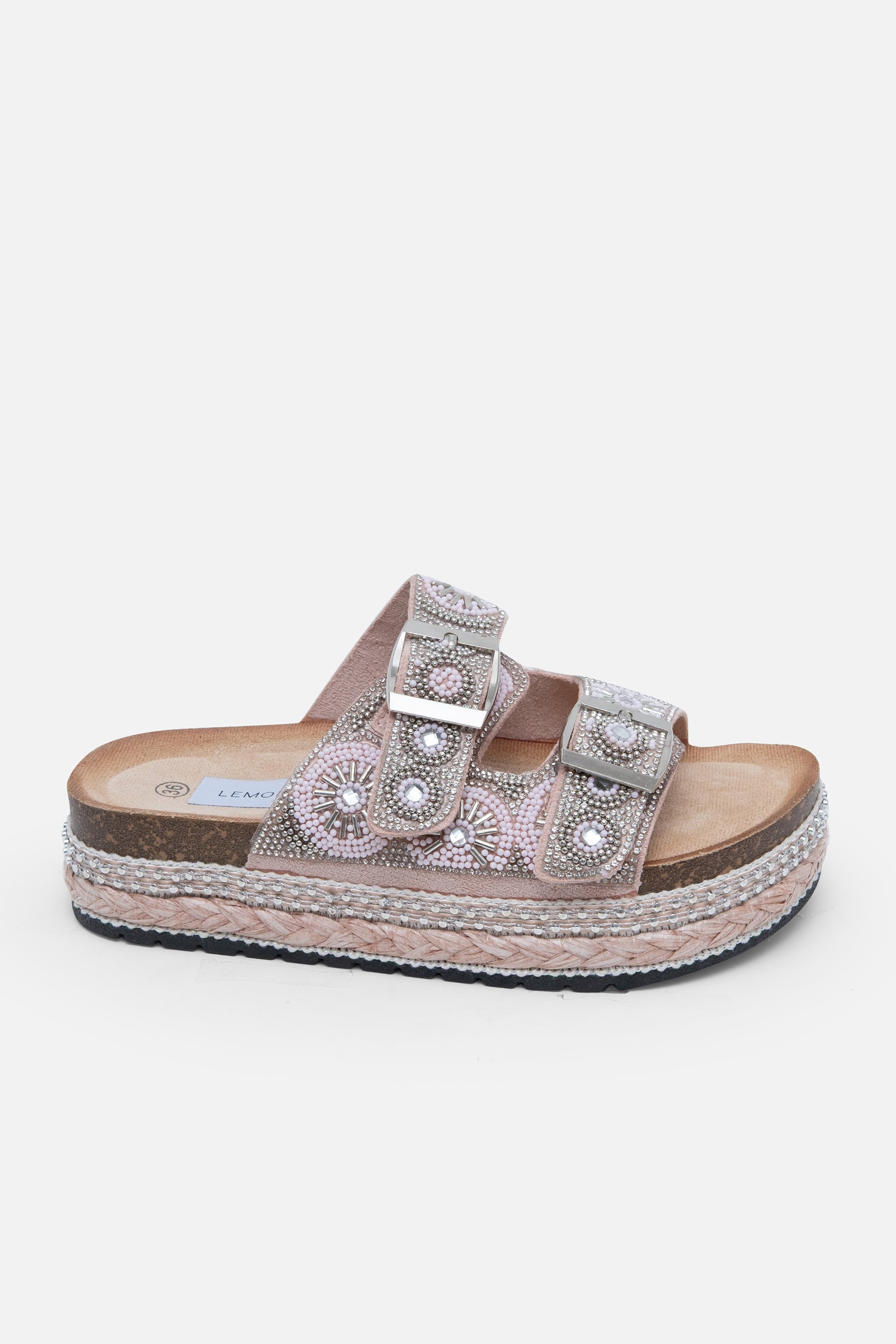Crystal Radiant Double Strap Sliders Pink, shown from another angle