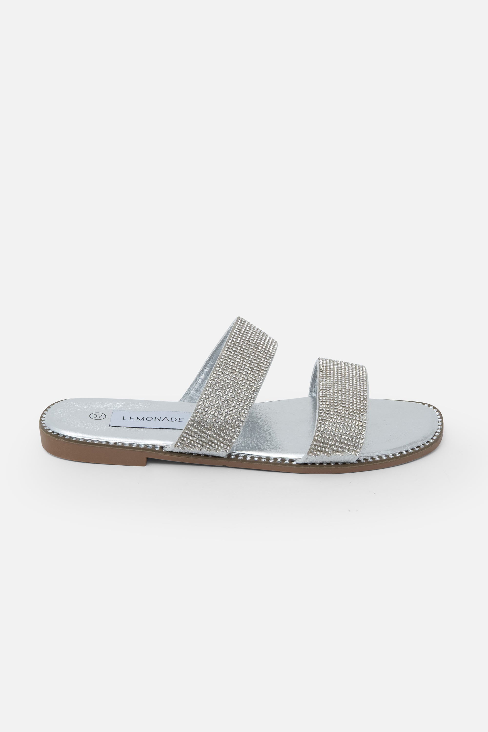 Crystal Mystic Double Strap Sliders Silver, with emphasis on double strap design