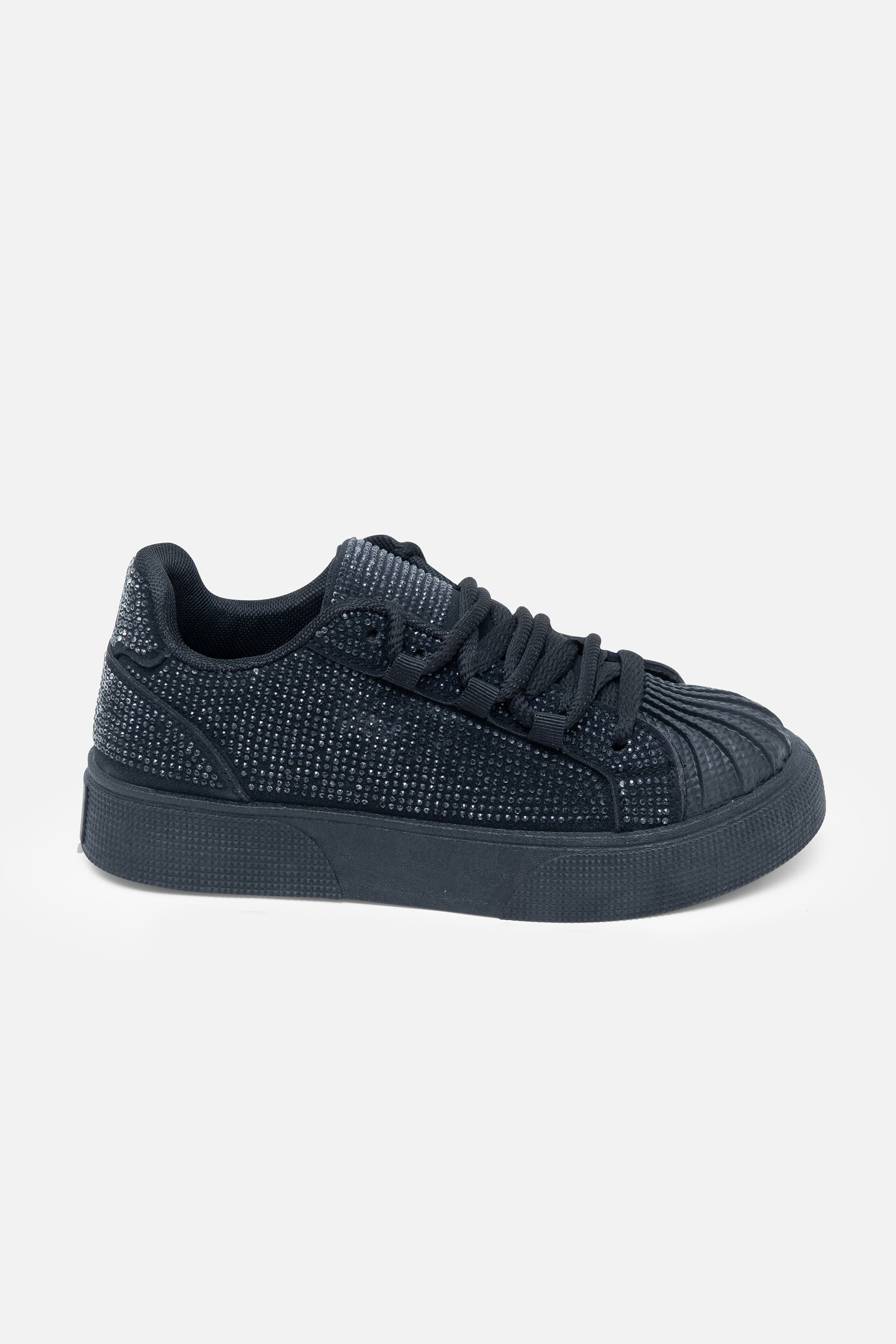 Sparkly Crystal Eternal Trainers Black, showing wide Fit