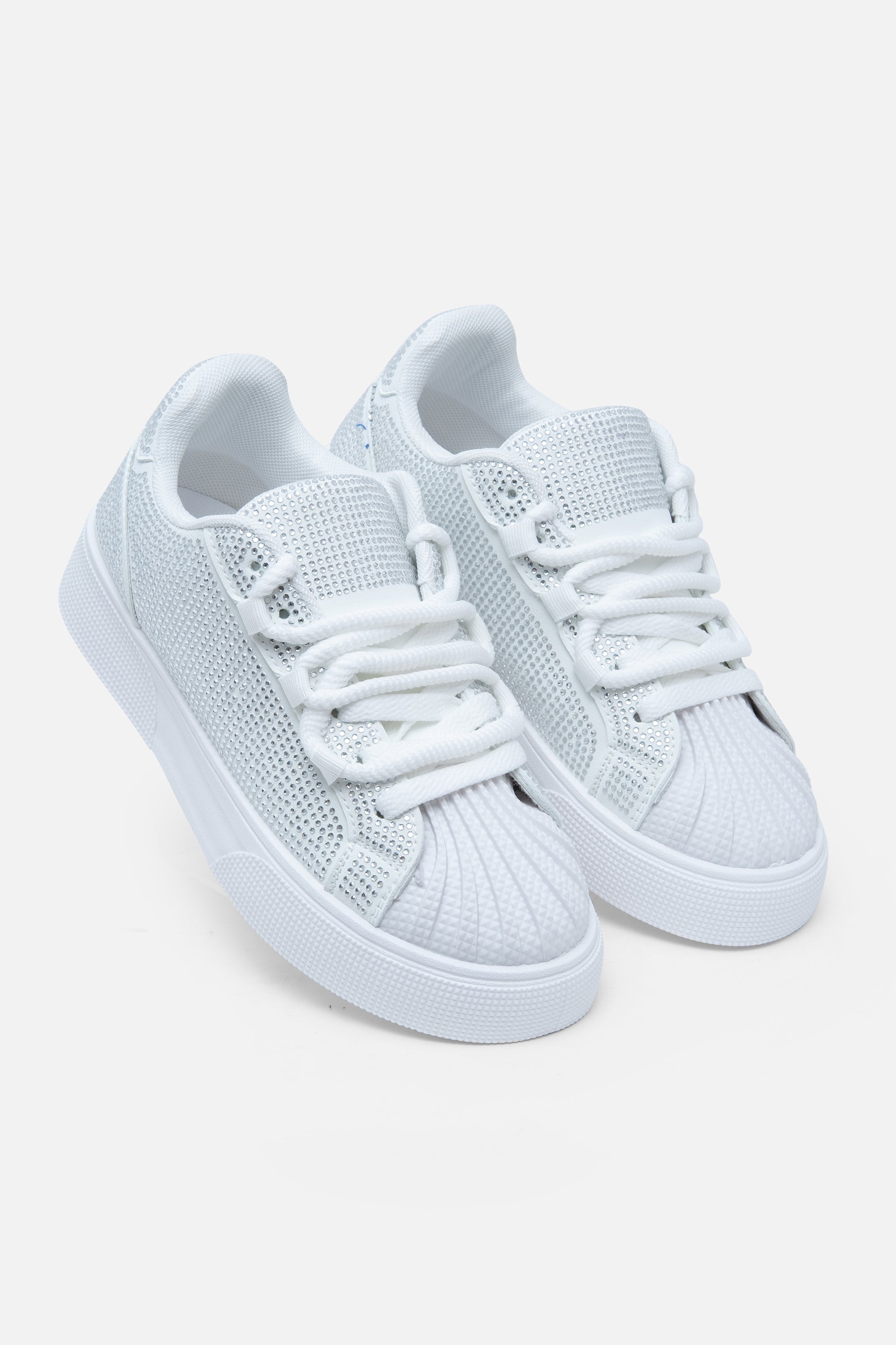 Sparkly Crystal Eternal Trainers White, featuring double Lace Detail