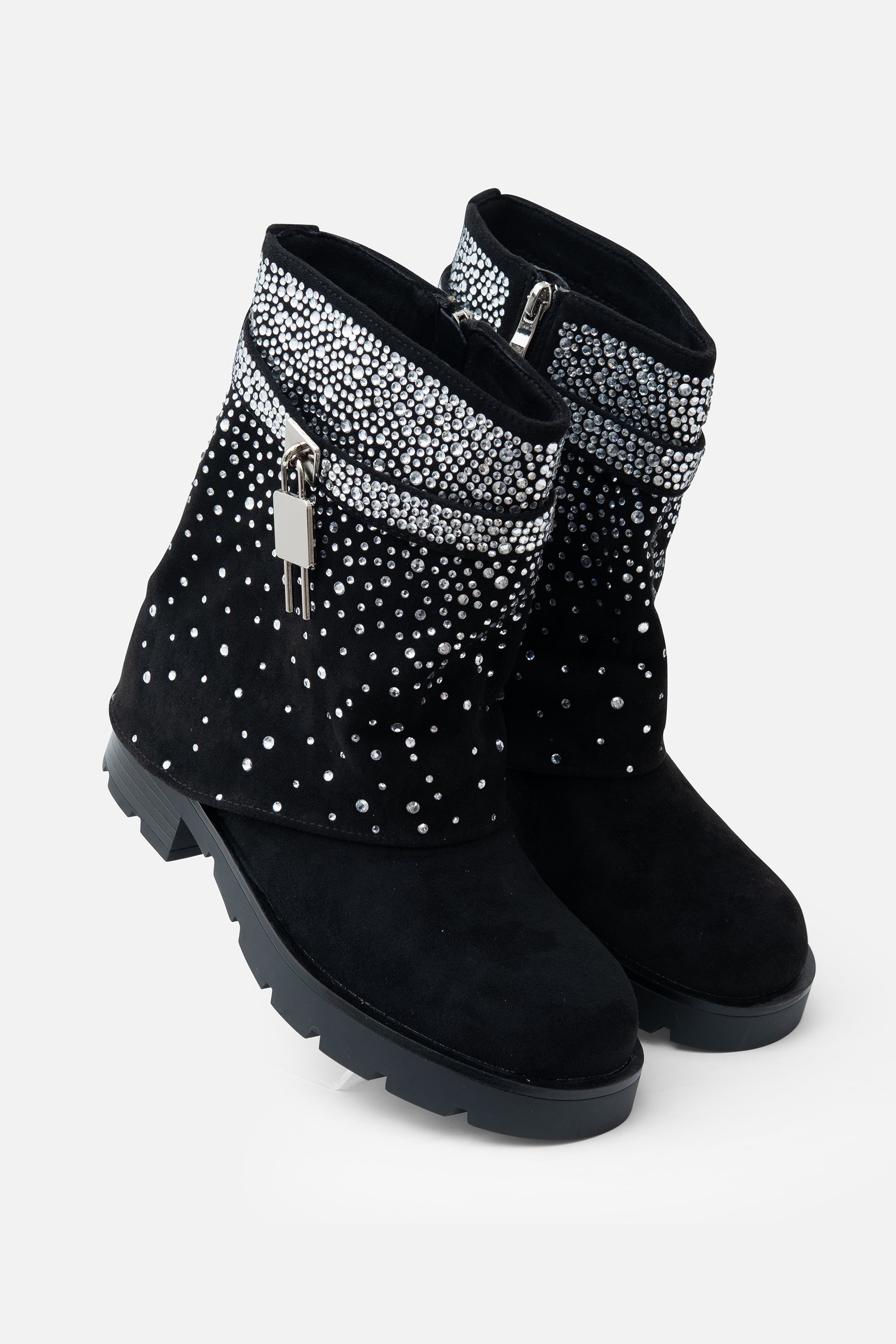 Crystal Starlight Stride Boots Black, showing wipe clean with a damp cloth; keep away from direct water exposure