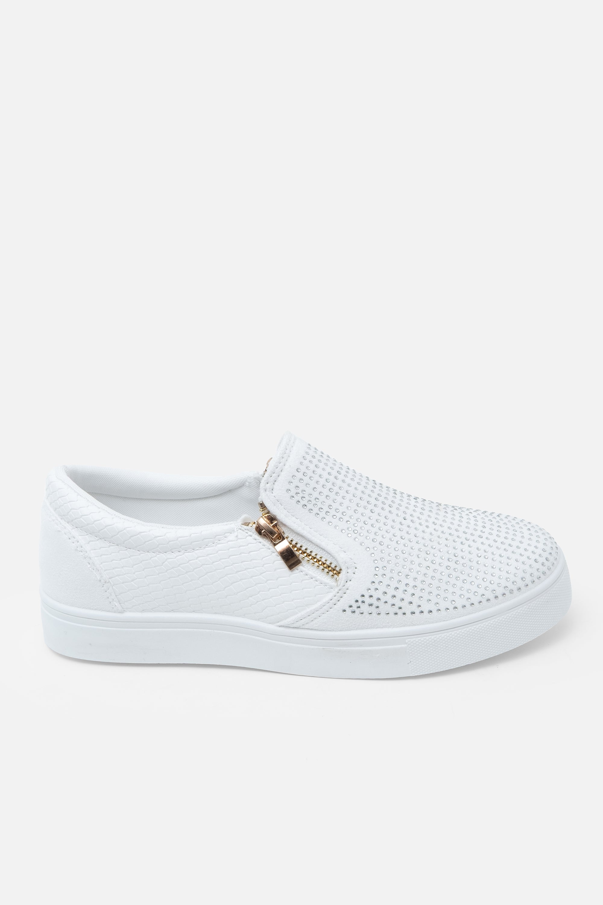 Crystal Suede Zip Pumps White Trainers, capturing faux snakeskin and suede detail