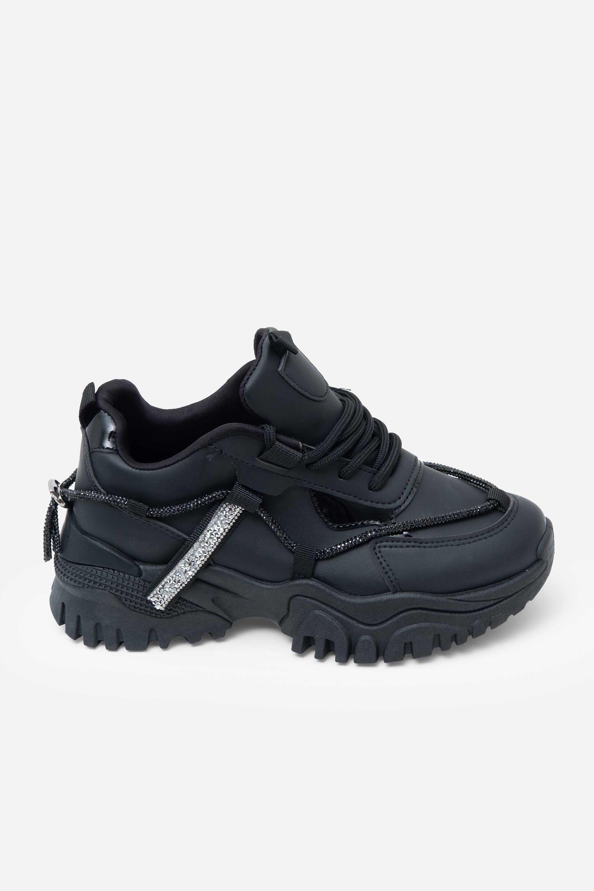 Crystal Track Luxe Chunky Trainers Black, shown from another angle