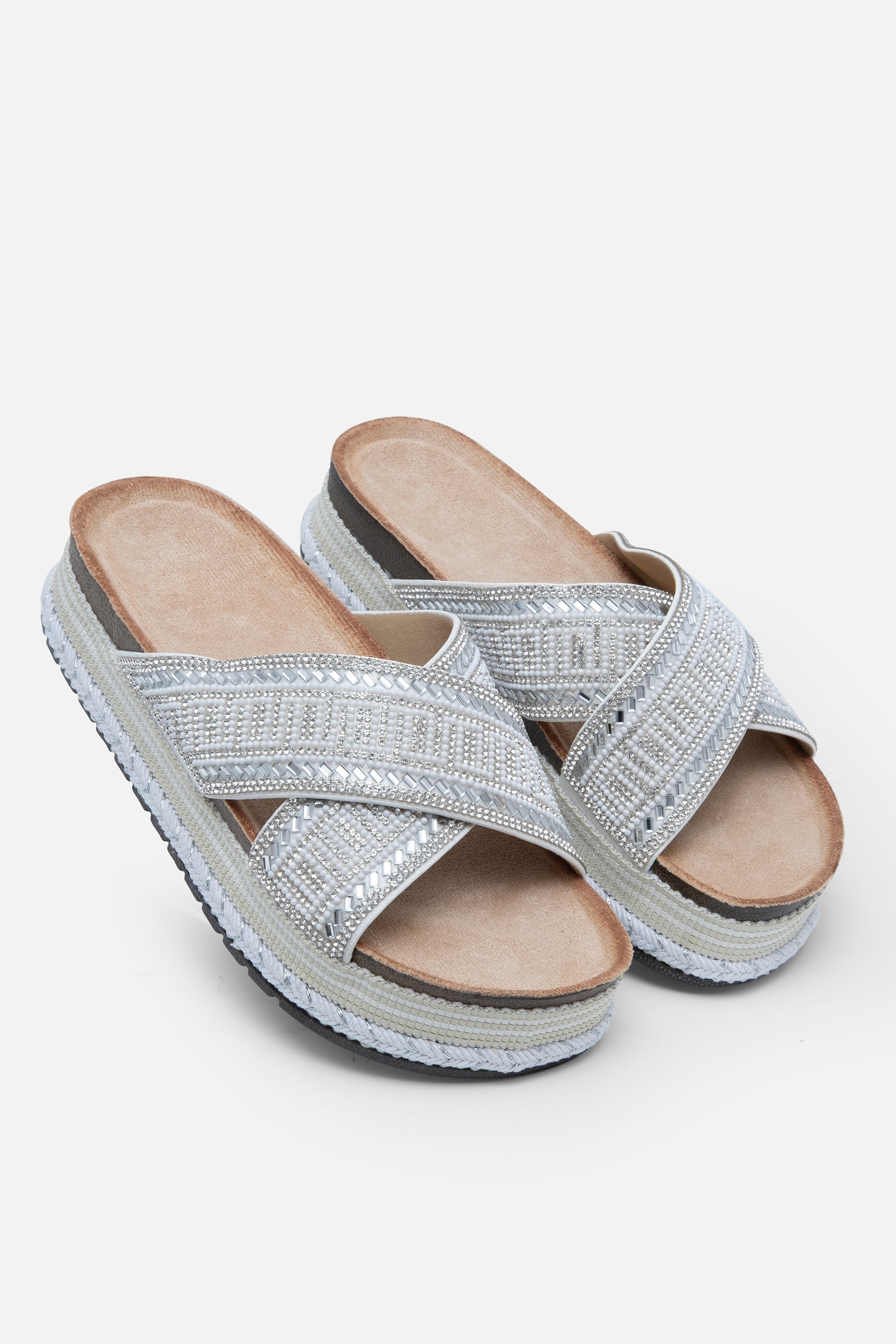 Crystal Shimmer Wedge Sliders Silver, featuring upper: PVC