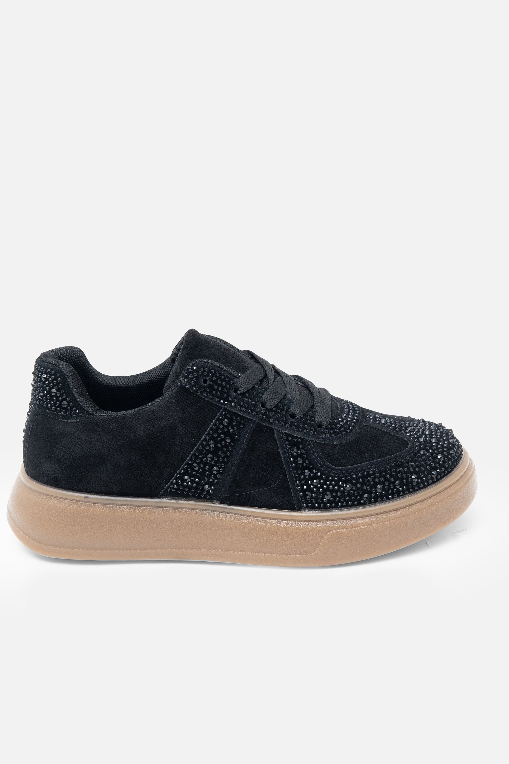 Crystal Sprinkle Dash Trainers Black, with emphasis on chunky rubber sole