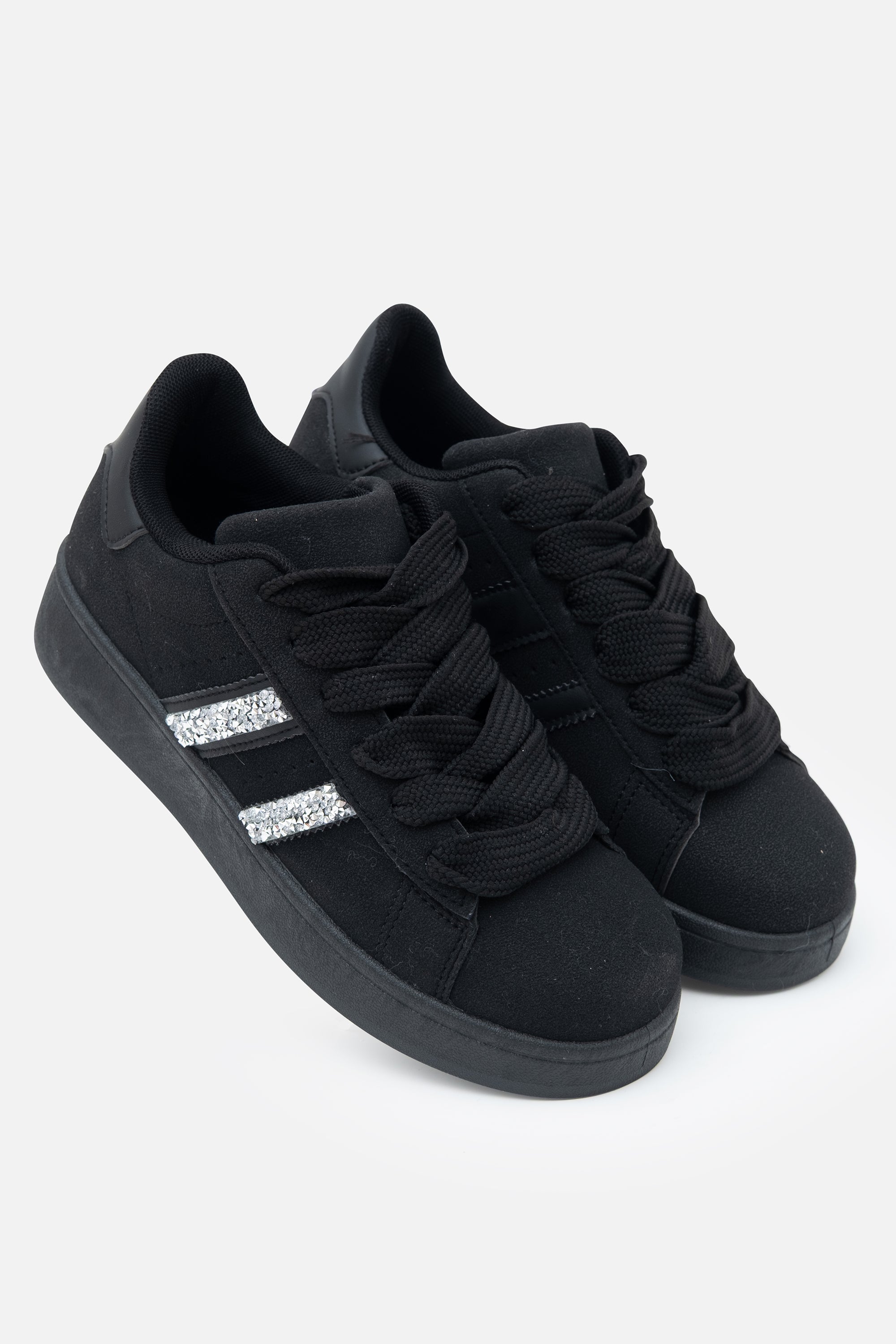 Crystal Stripe Trainers Exclusive Edition All Black, drawing attention to rubber sole for grip and durability
