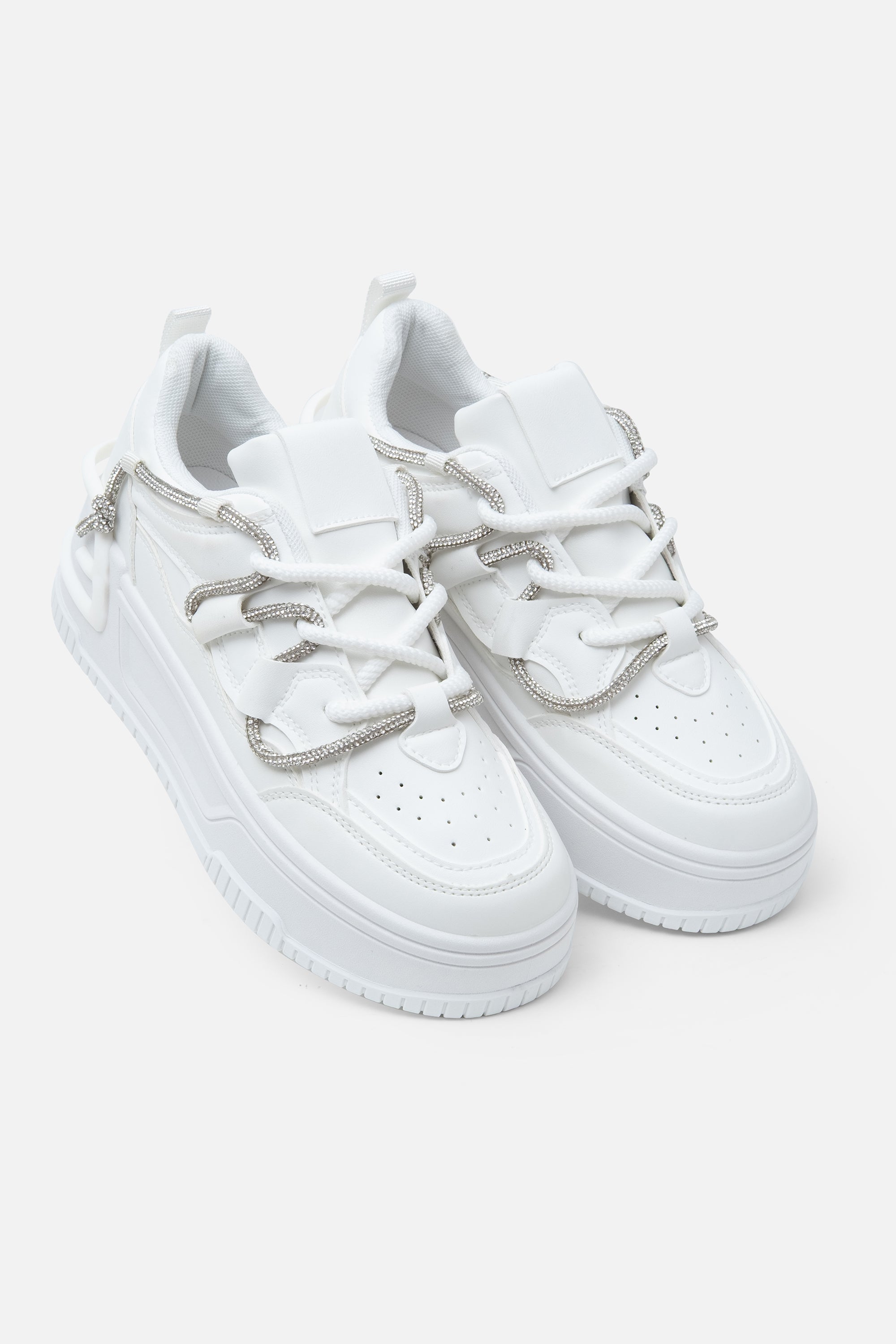 Crystal Spark Trainers White, focused on secure lace-up fastening