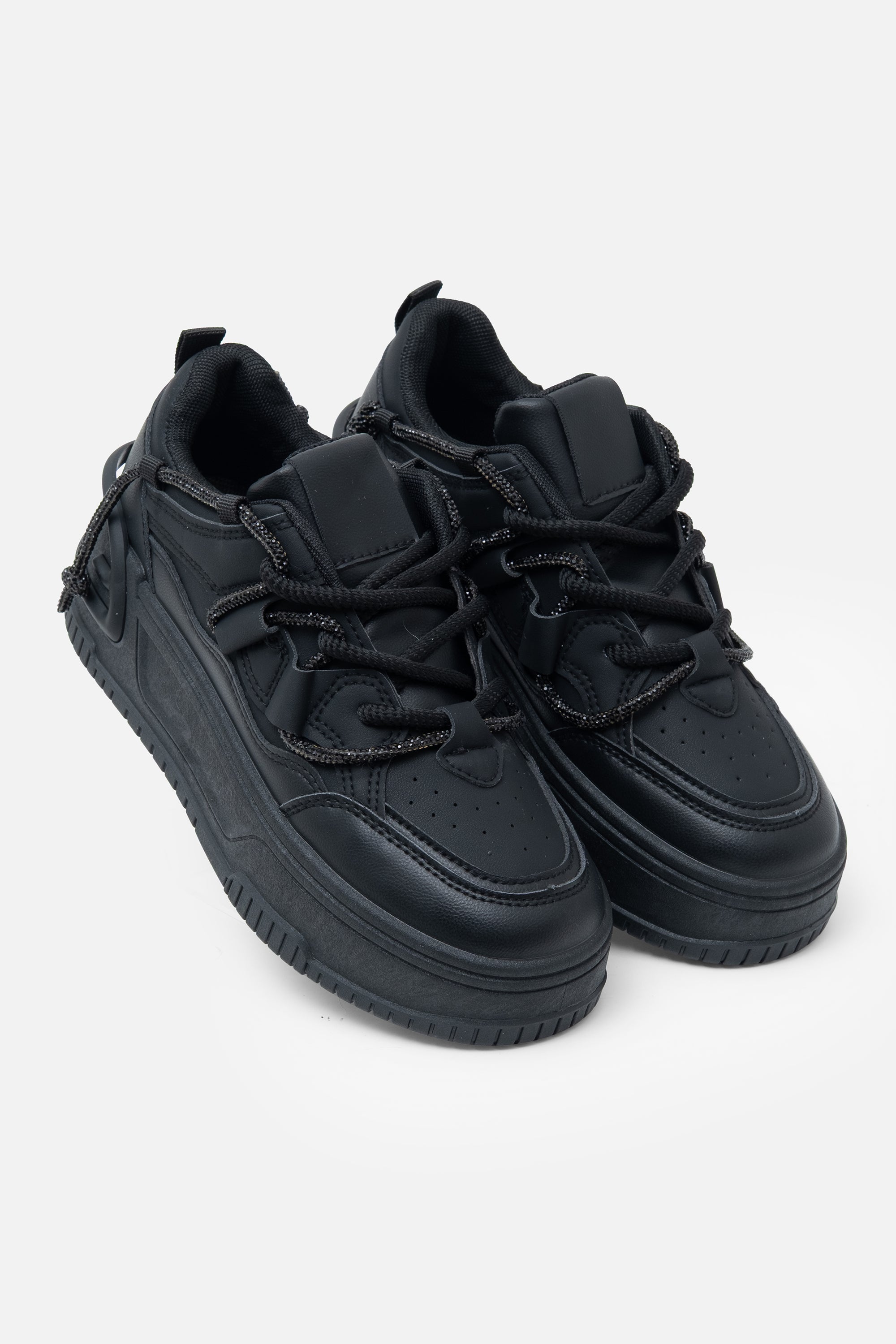 Crystal Spark Trainers Black, focused on secure lace-up fastening
