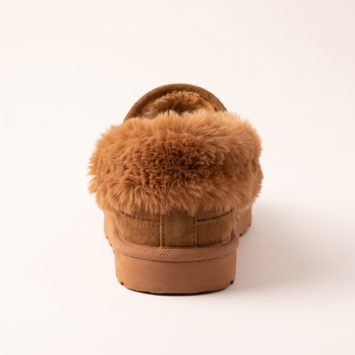 Sasha Faux Suede Fur Lined Mule Slippers Camel