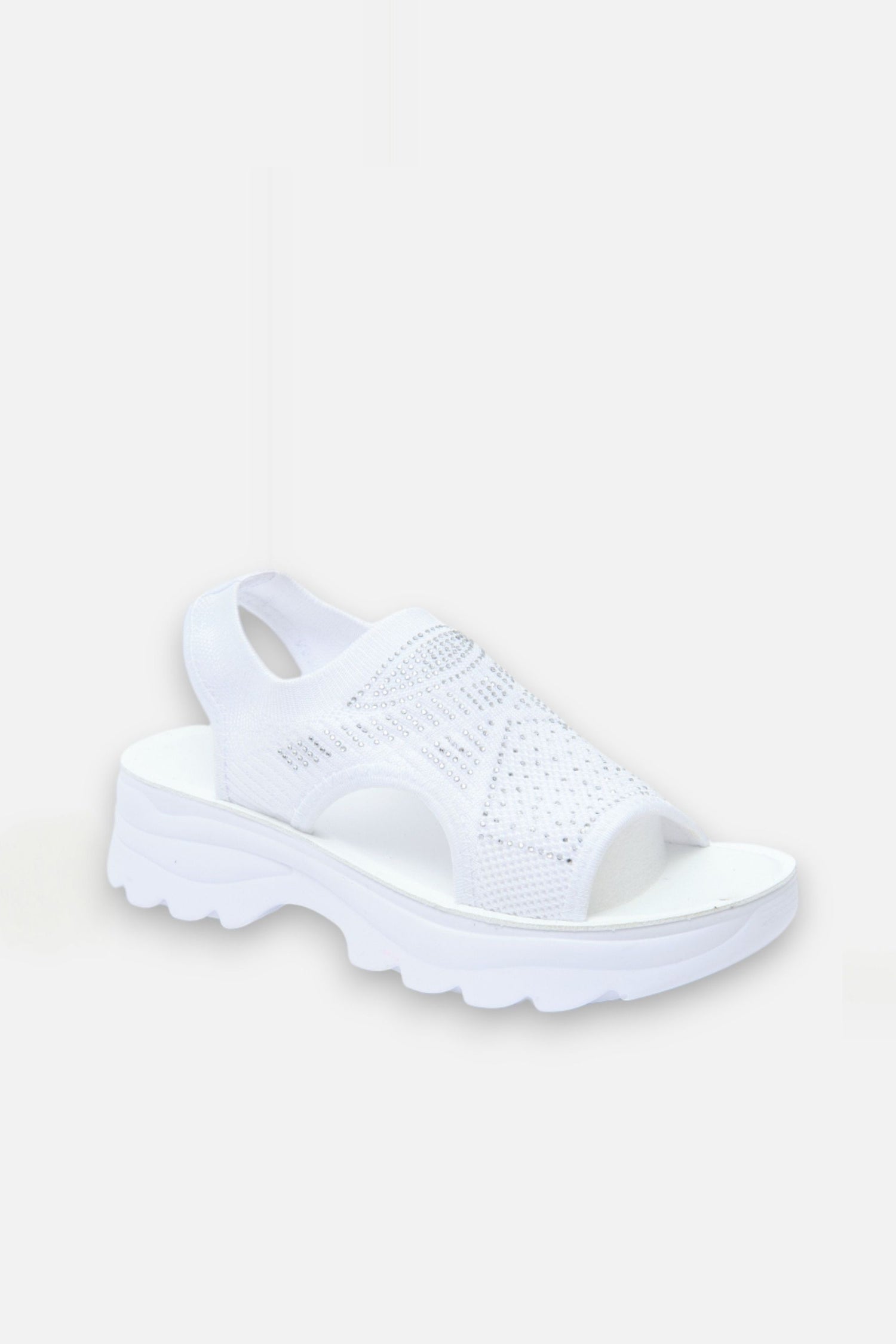 Sparkly Stretch Sock Sandals White, showing chunky platform sole