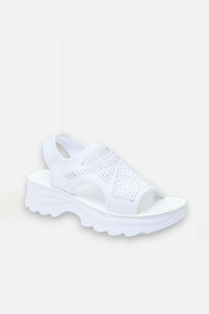 Sparkly Stretch Sock Sandals White, showing chunky platform sole