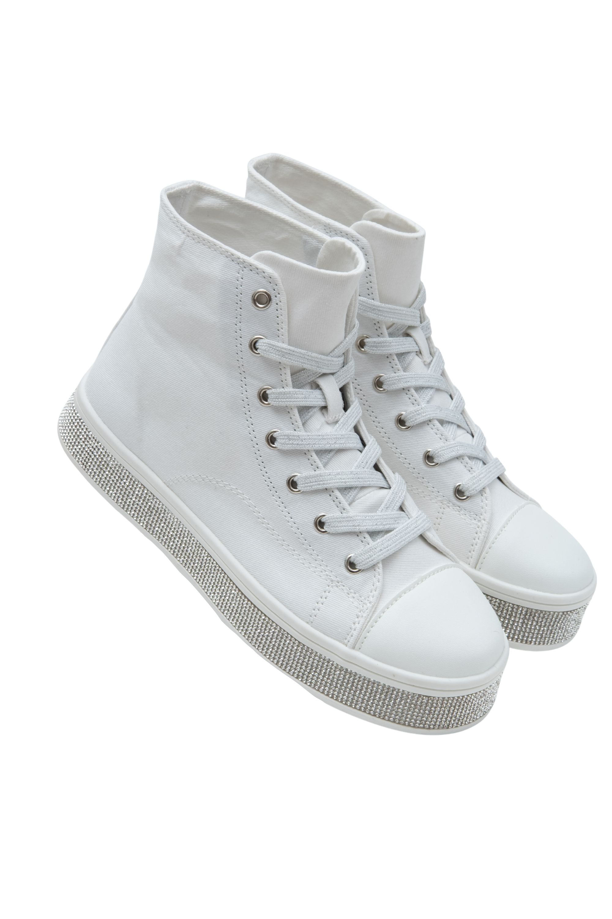 Crystal Canvas High Top Trainers White, with a closer look at the design details