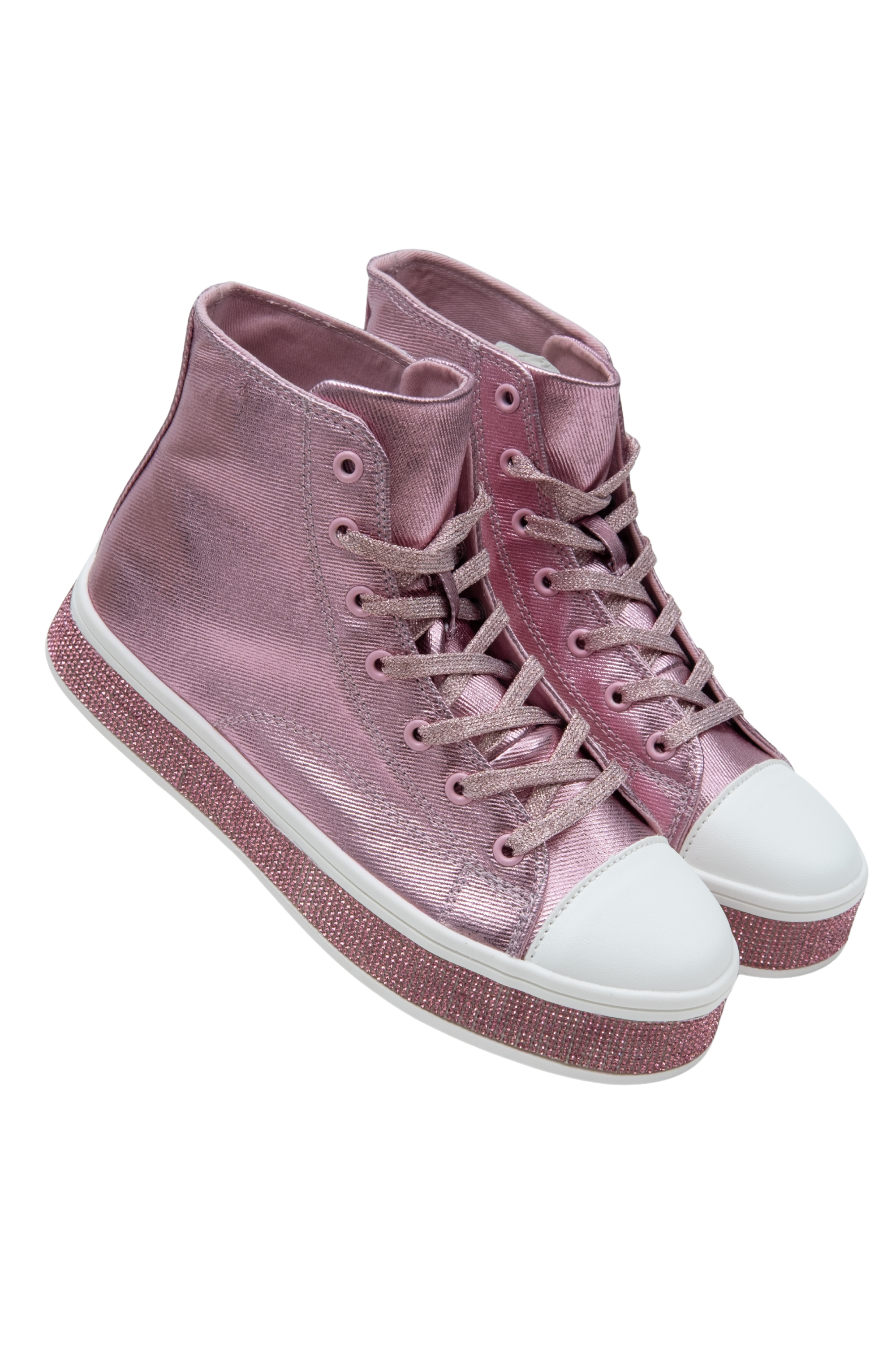 Crystal Canvas High Top Trainers Pink, shown from another angle