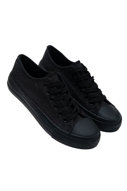 Sparkly Glitter Canvas Trainers Black, capturing glittery canvas upper