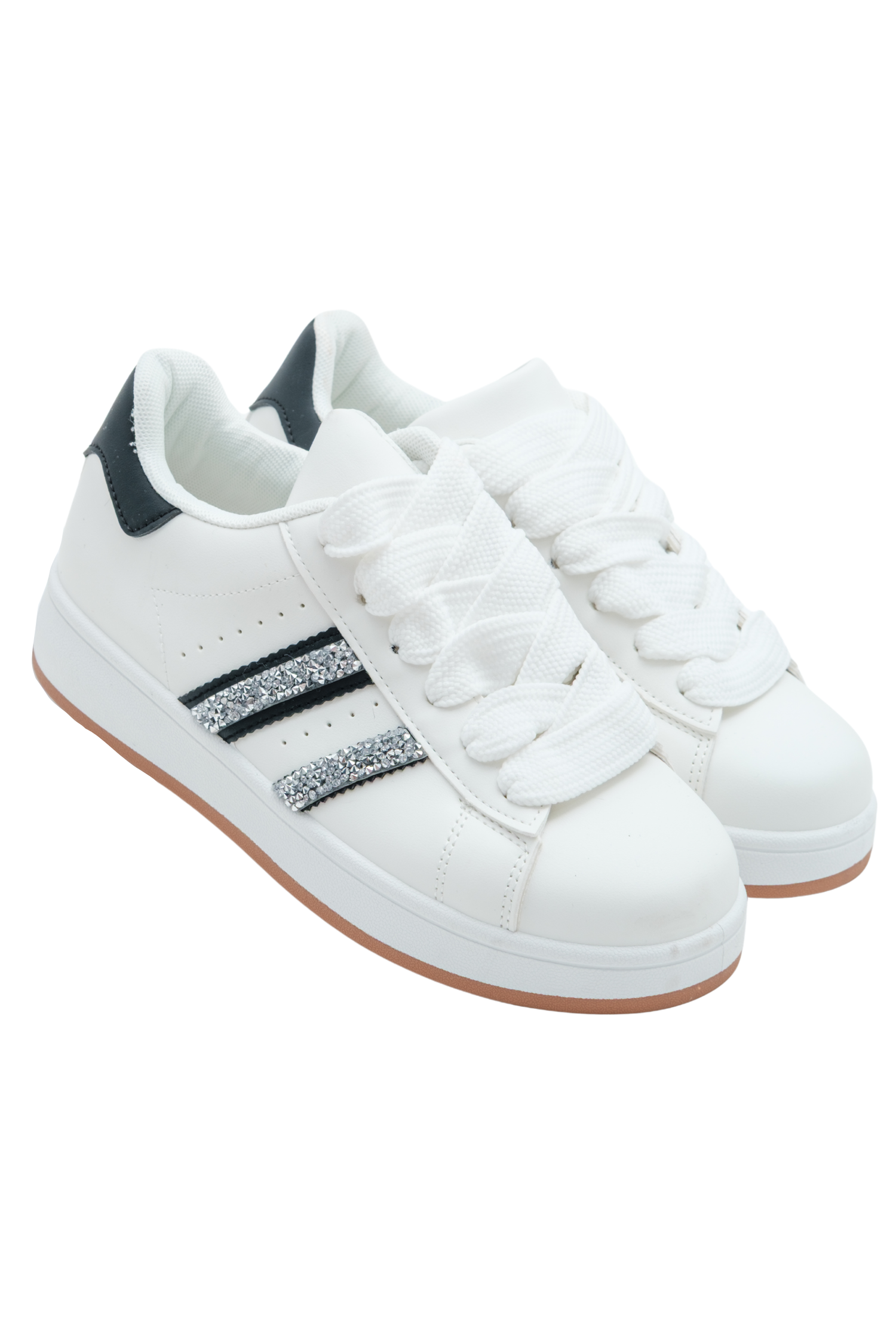 Crystal Stripe Trainers Limited Edition White, drawing attention to rubber sole for grip and durability