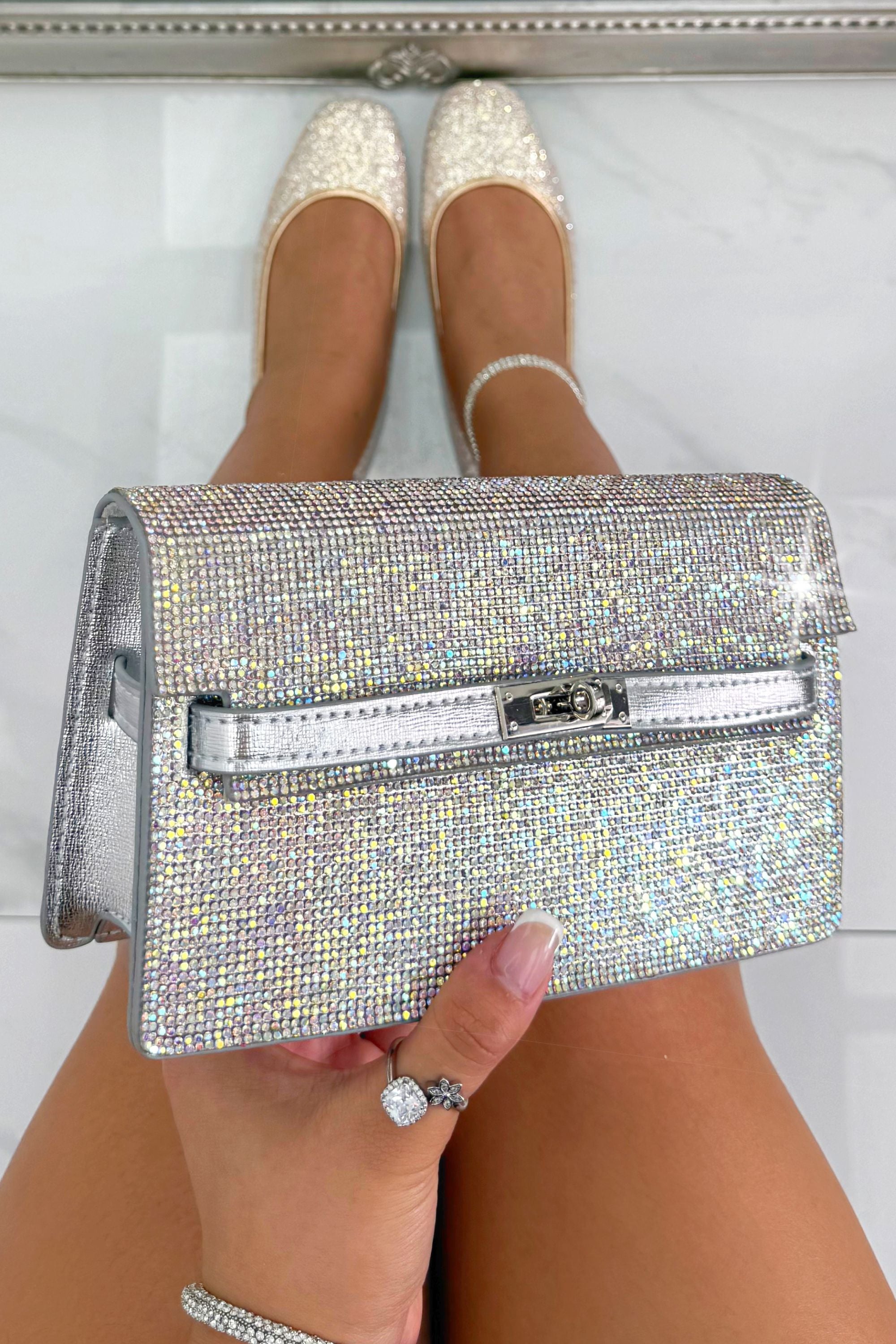 Crystal Rhinestone Chain Strap Evening Clutch Bag Multi showcasing sparkling crystal detailing and a sleek party-ready silhouette.
