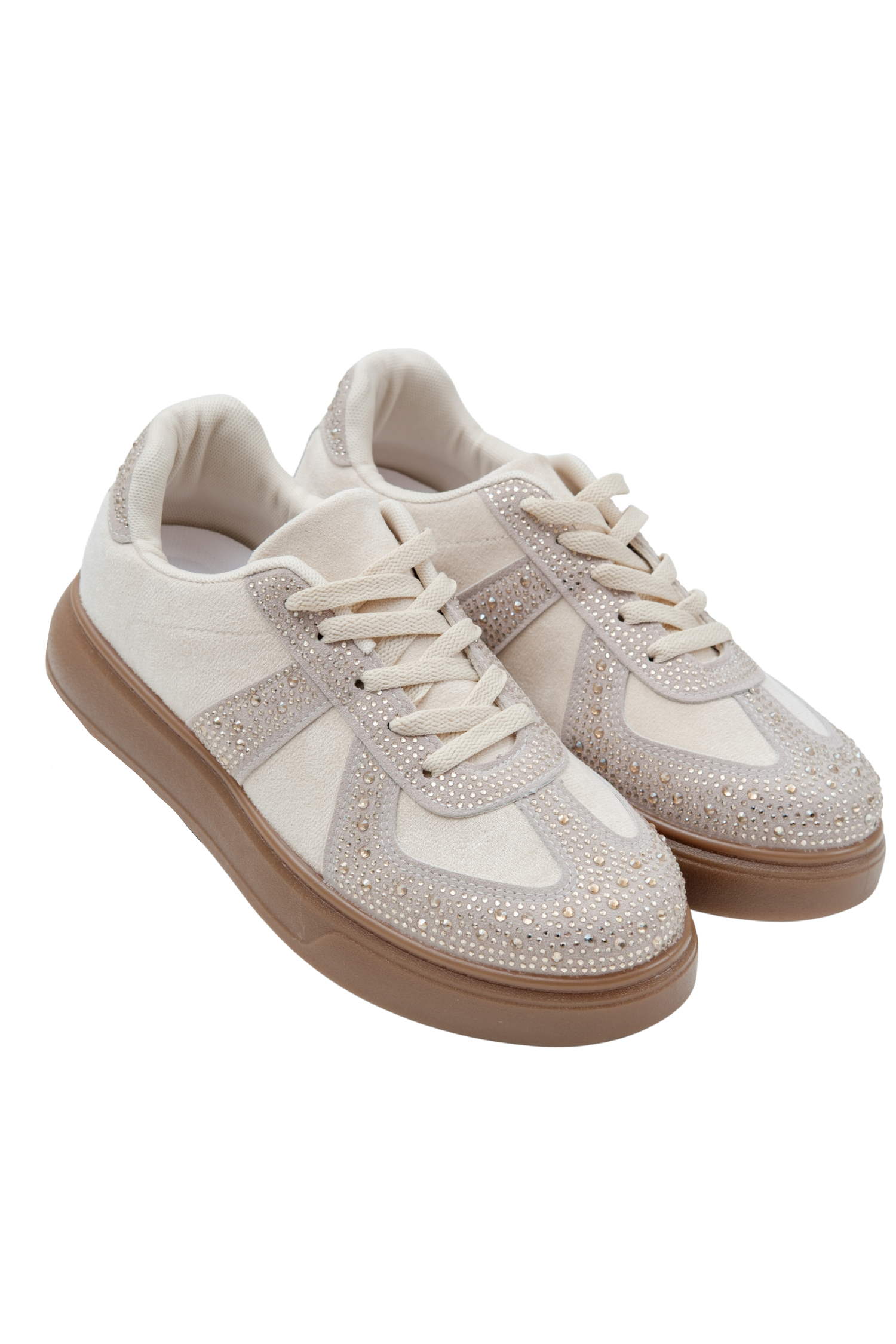 Crystal Sprinkle Dash Trainers Nude, focused on lace Up Design