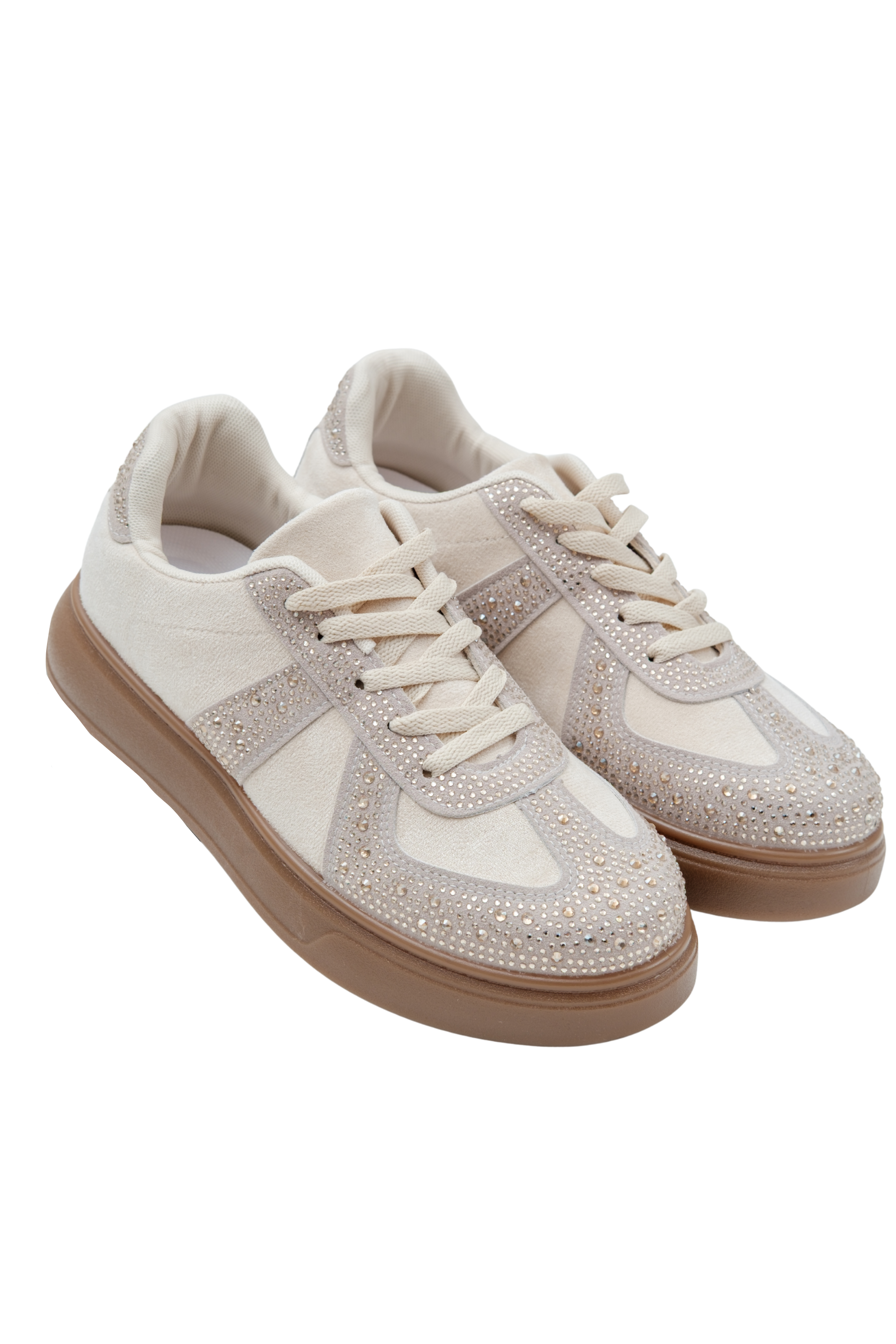 Crystal Sprinkle Dash Trainers Nude, focused on lace Up Design