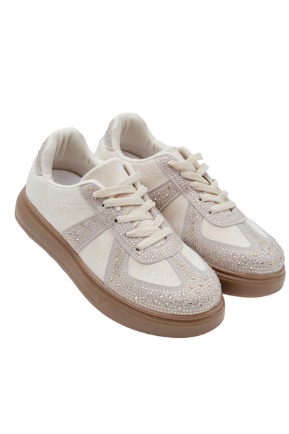 Crystal Sprinkle Dash Trainers Nude, focused on lace Up Design