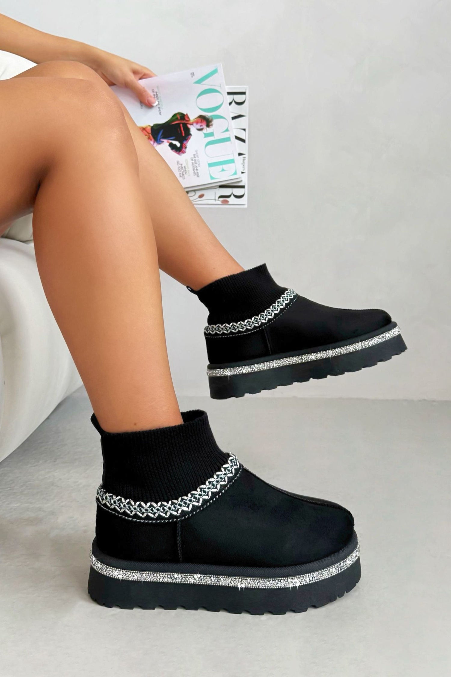 Sparkly Stretch Sock Warmer Mini Snugg Boots Black featuring perfectly giftable style for her