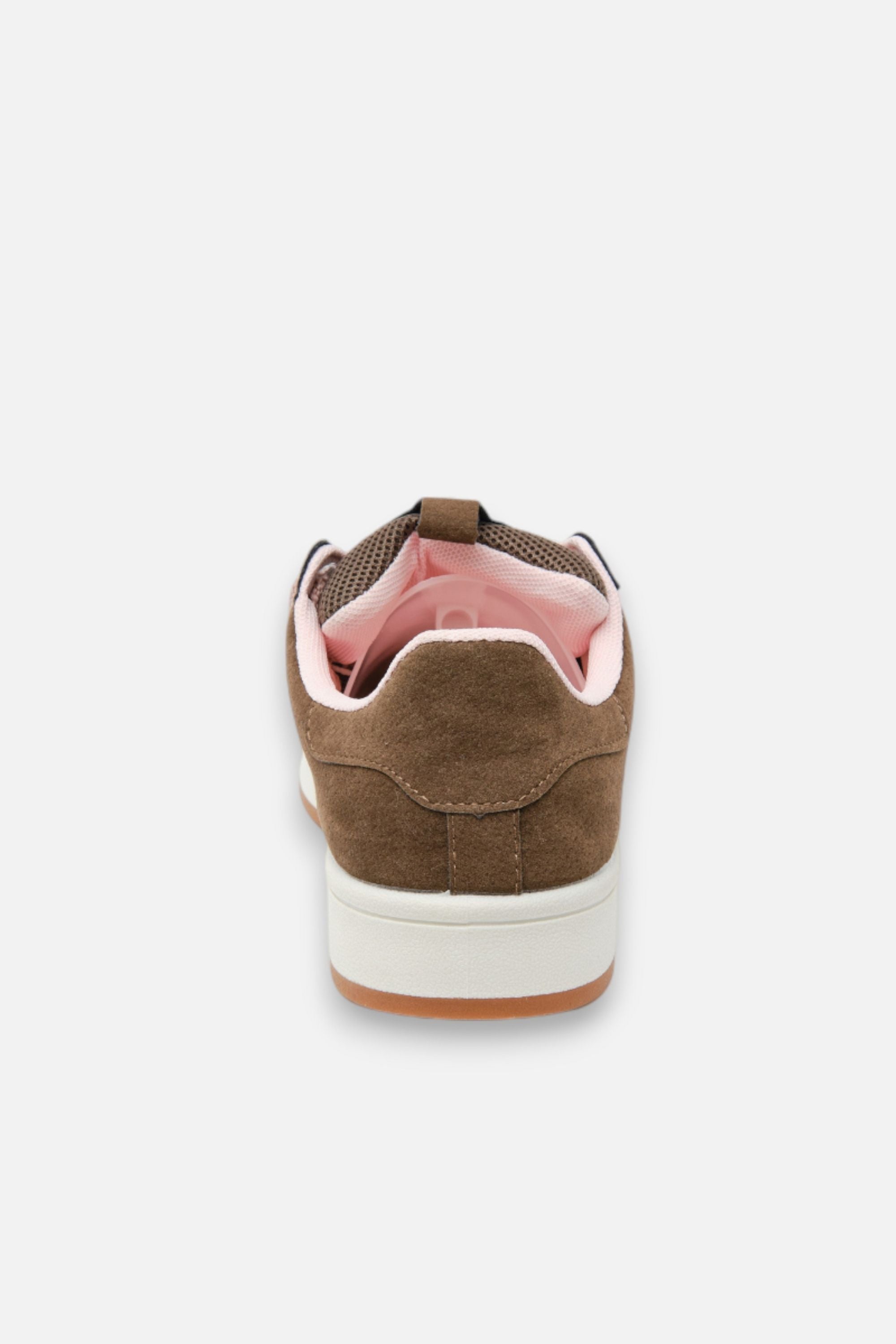 Crystal Velvet Stripe Trainers Brown, featuring wide, flat blush-pink cotton laces