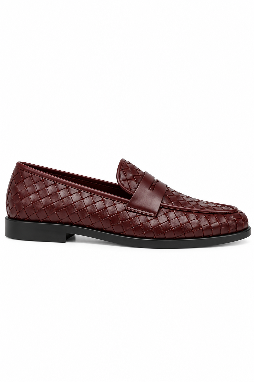 Marlow Luxe Woven Leather Look Flat Loafers Burgundy