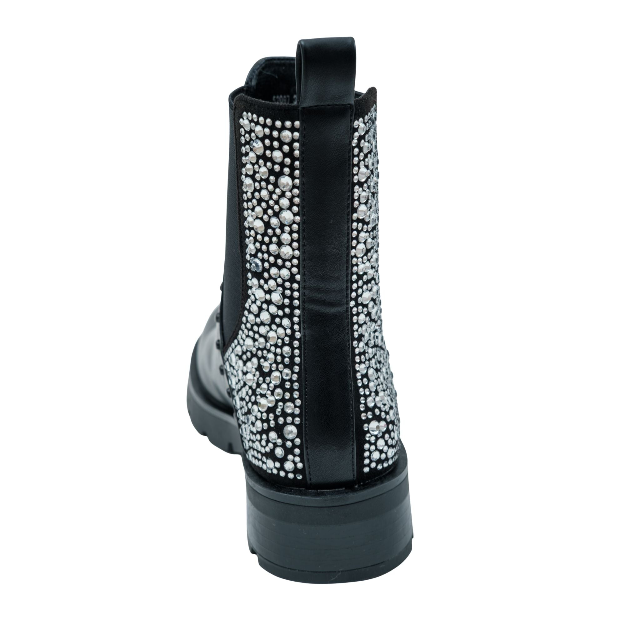 Crystal Back Chelsea Boots Black, showing faux leather with elasticated side panels