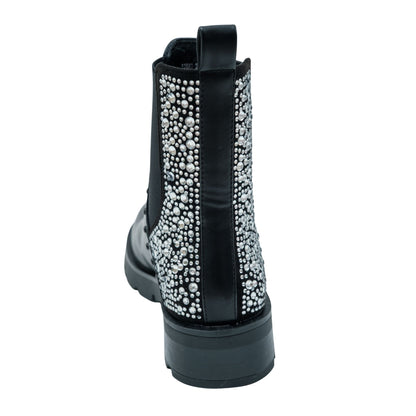 Crystal Back Chelsea Boots Black, showing faux leather with elasticated side panels