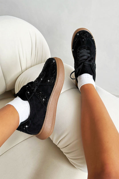 Crystal Sprinkle Dash Trainers Black featuring faux suede with crystal embellishments