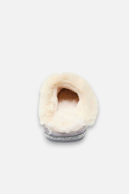 Crystal Trim Cosy Slippers Grey, featuring true to size