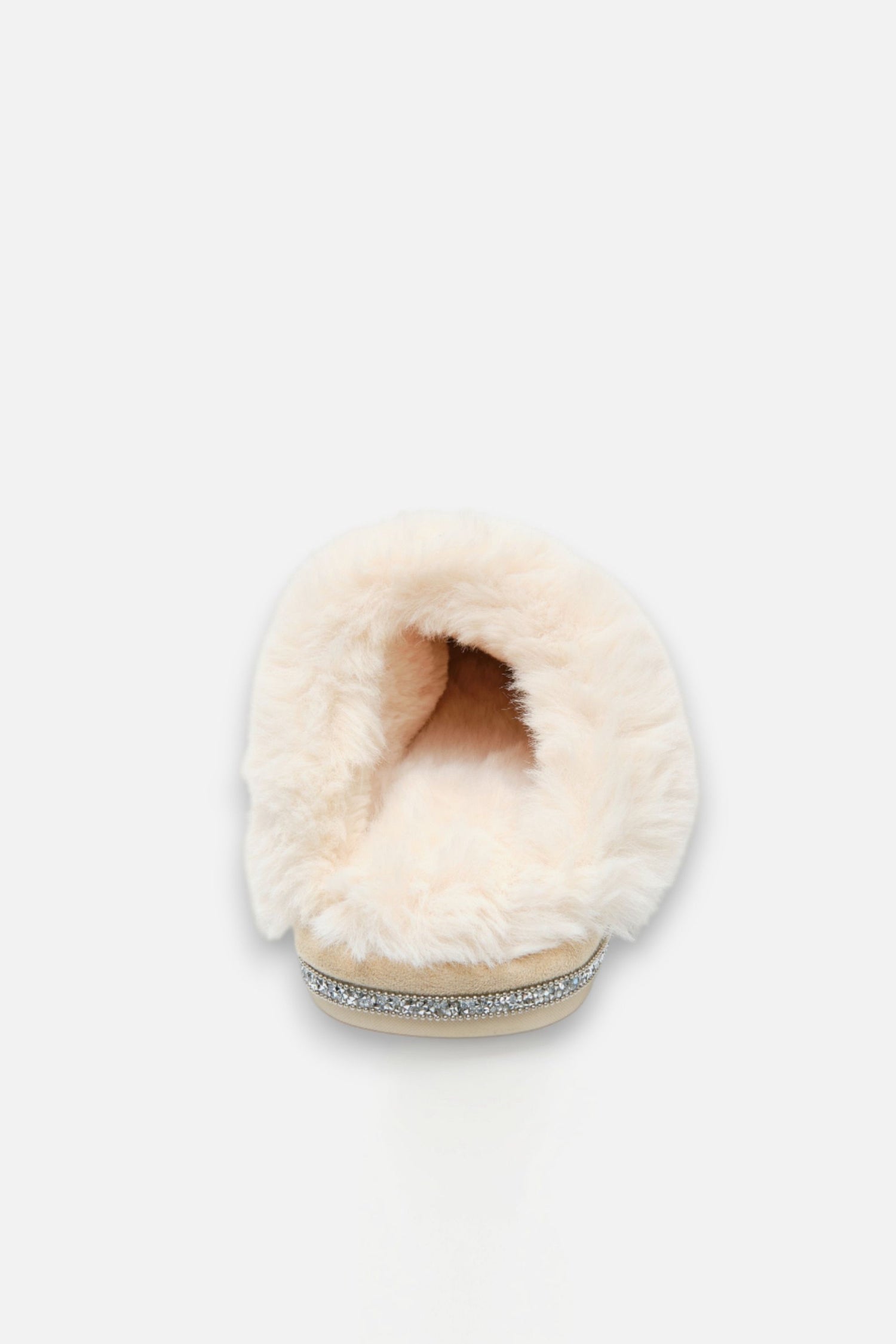 Crystal Trim Cosy Slippers Nude, featuring wipe Clean