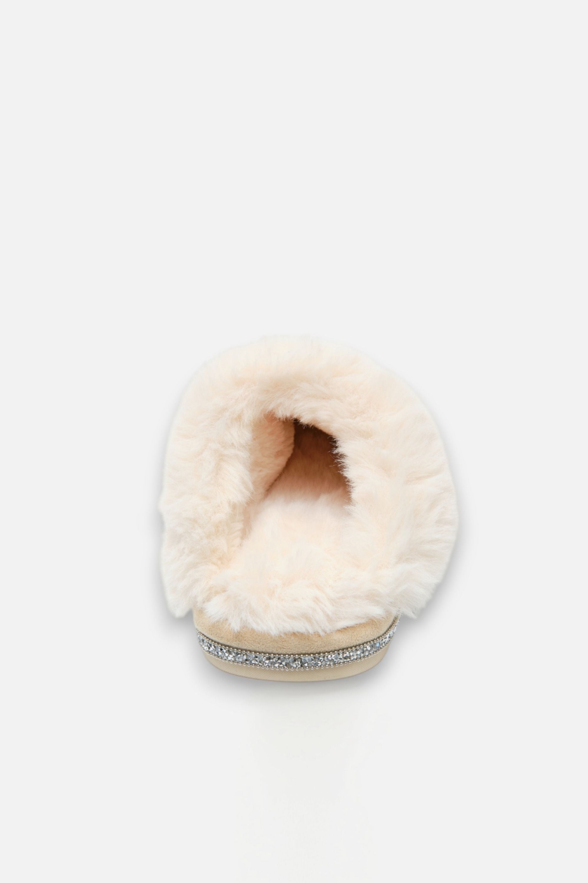 Crystal Trim Cosy Slippers Nude, featuring wipe Clean