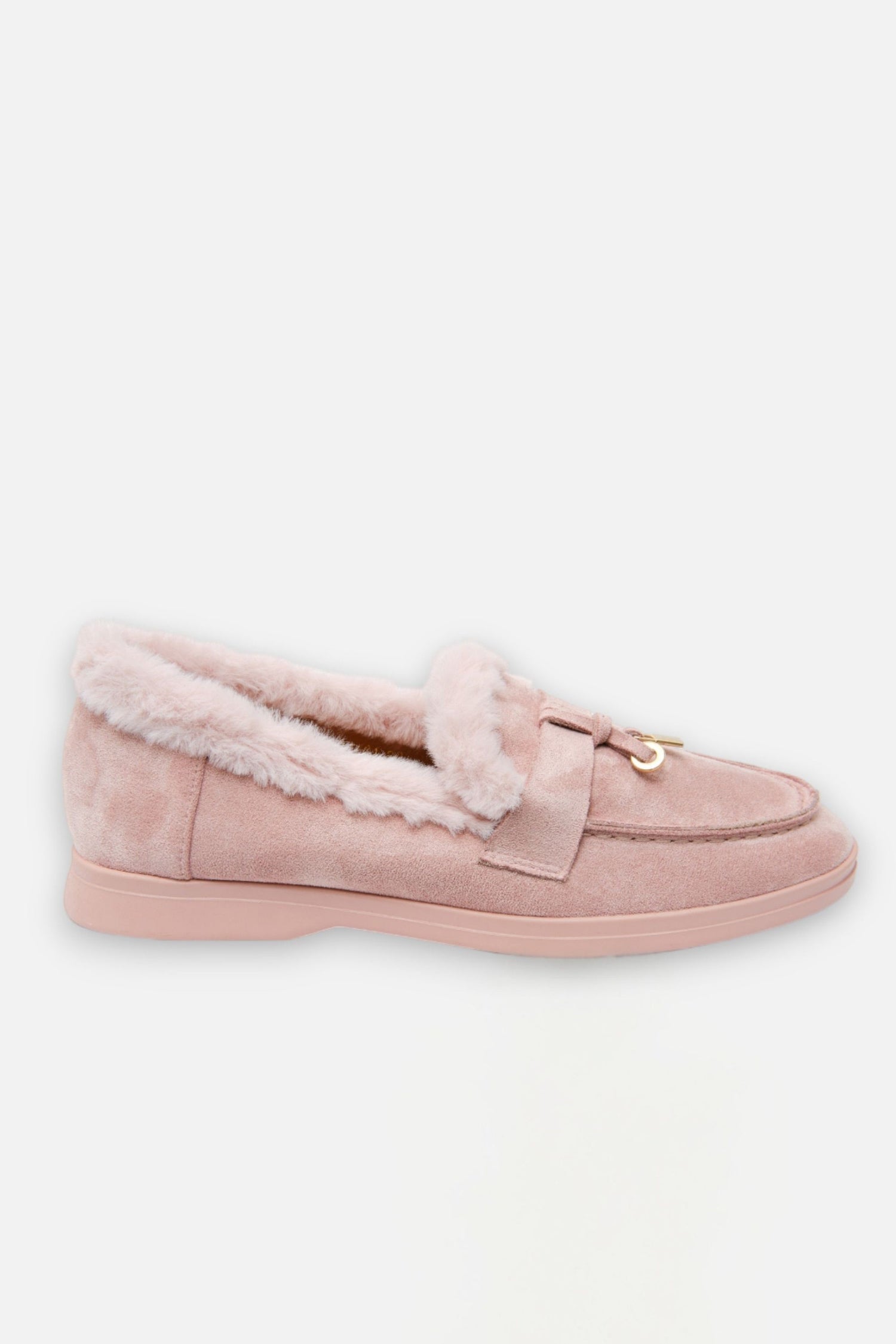 Velvet Crush Loafers Pink, bringing attention to soft faux fur inner trim for added comfort