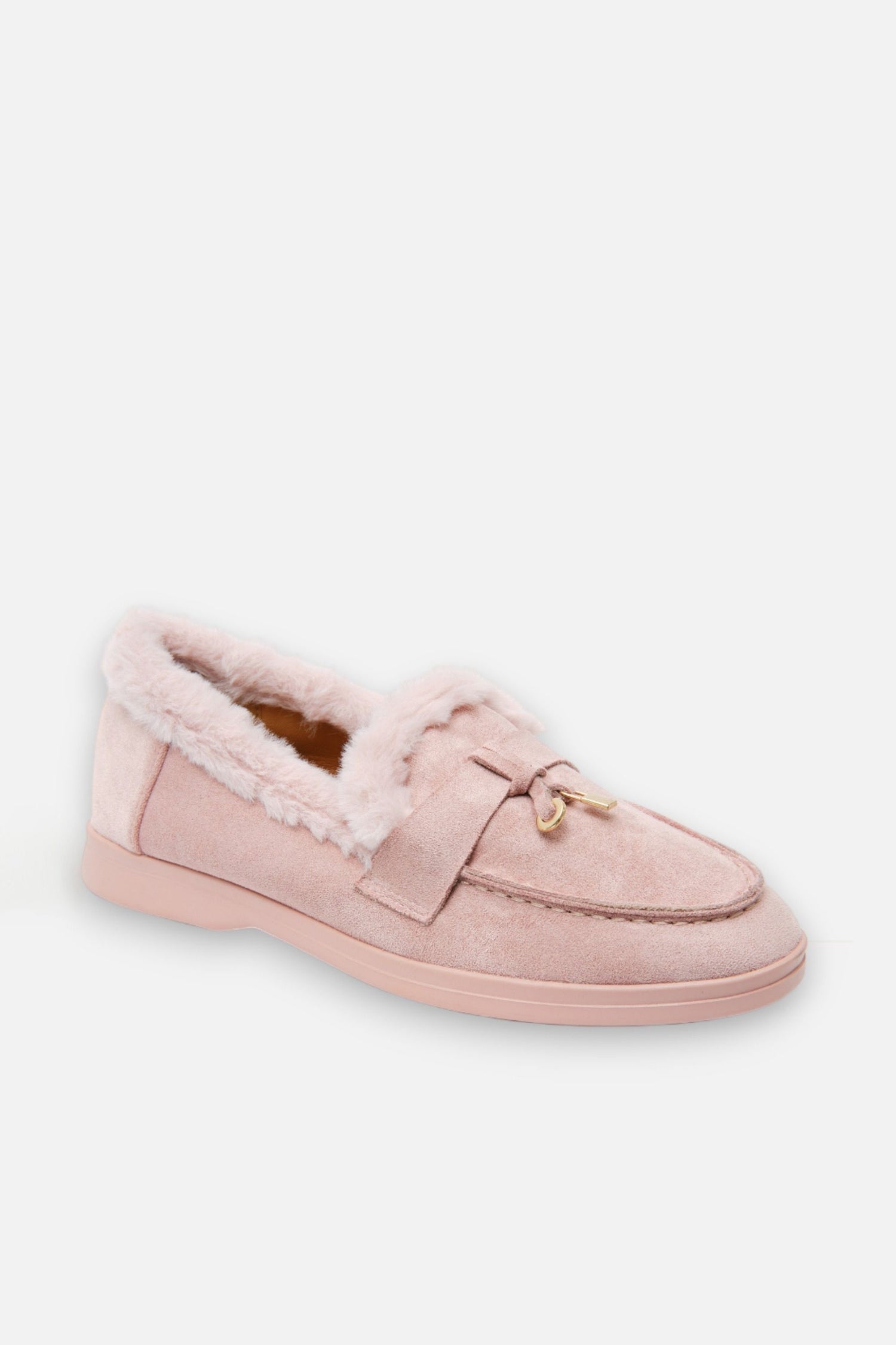 Velvet Crush Loafers Pink, showing decorative gold-tone ring and strap across upper