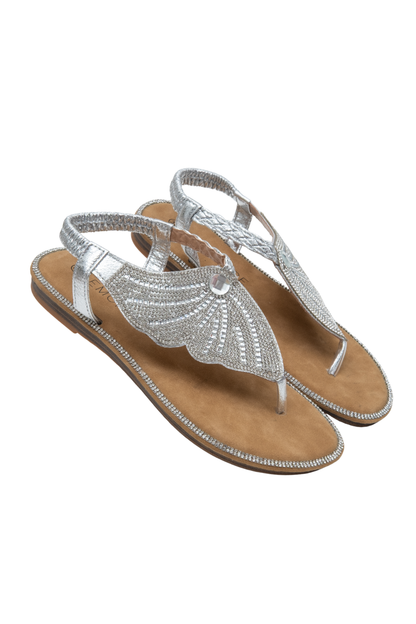 Crystal Couture Butterfly Sandals Silver, featuring crystal edging