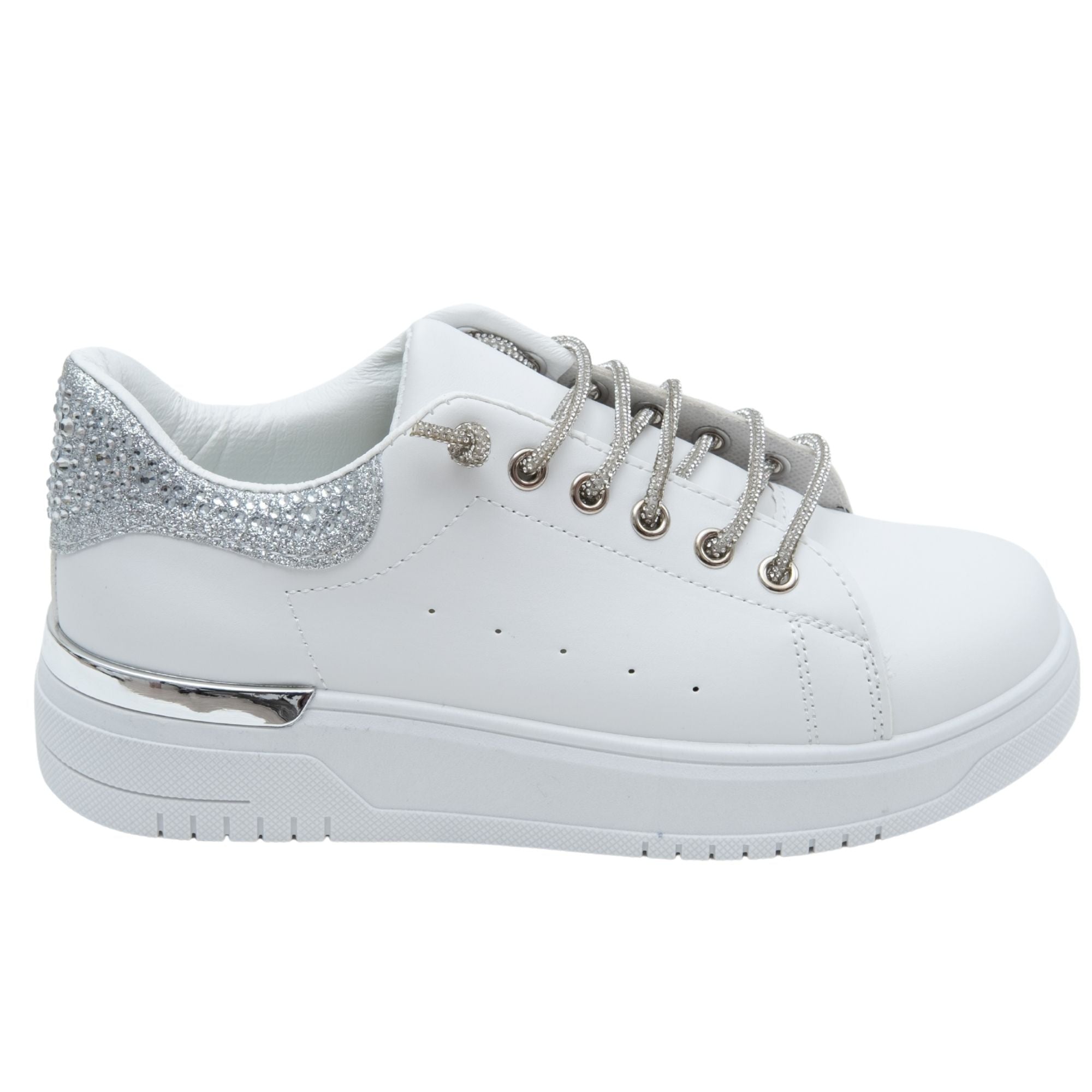 Sparkly Glitter Brilliance Trainers Silver, drawing attention to glitter Laces