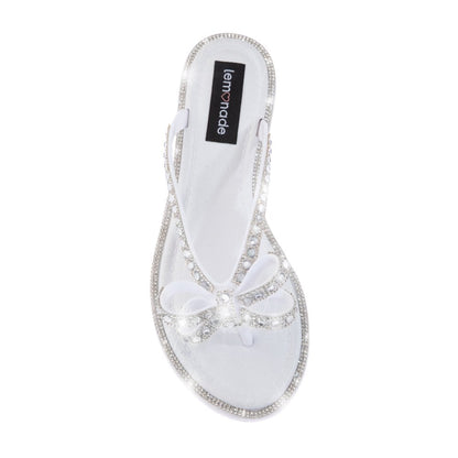Crystal Glamour Bow Flip Flops Limited Edition White, featuring slip-On Style