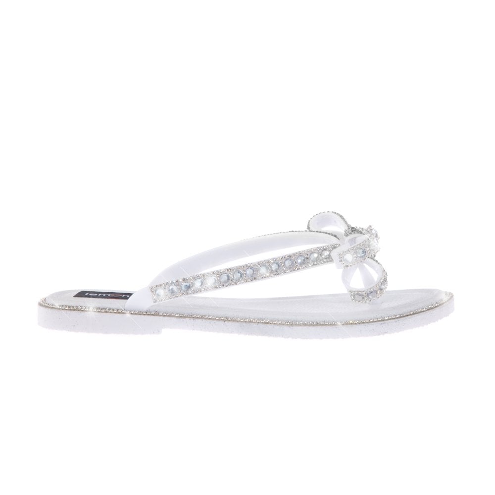 Crystal Glamour Bow Flip Flops Limited Edition White, featuring waterproof Material