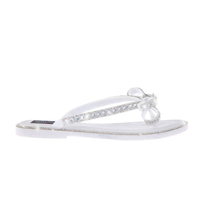 Crystal Glamour Bow Flip Flops Limited Edition White, featuring waterproof Material