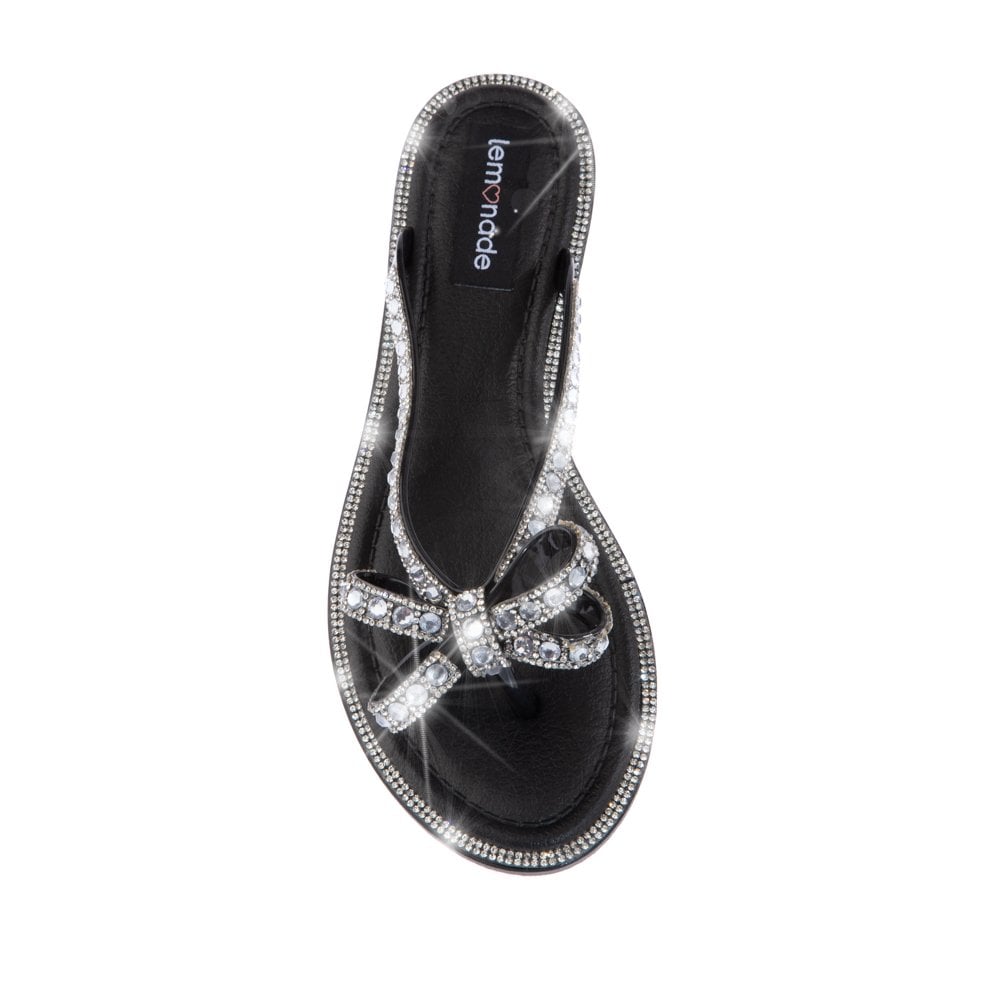 Crystal Glamour Bow Flip Flops Limited Edition Black, featuring slip-On Style