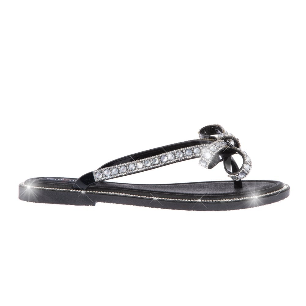 Crystal Glamour Bow Flip Flops Limited Edition Black, featuring waterproof Material