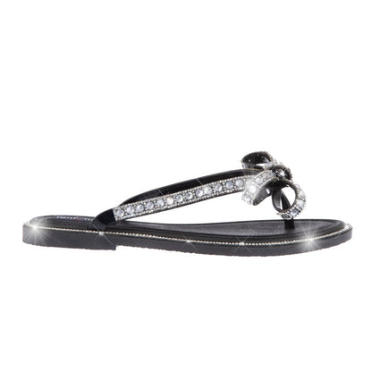 Crystal Glamour Bow Flip Flops Limited Edition Black, featuring waterproof Material