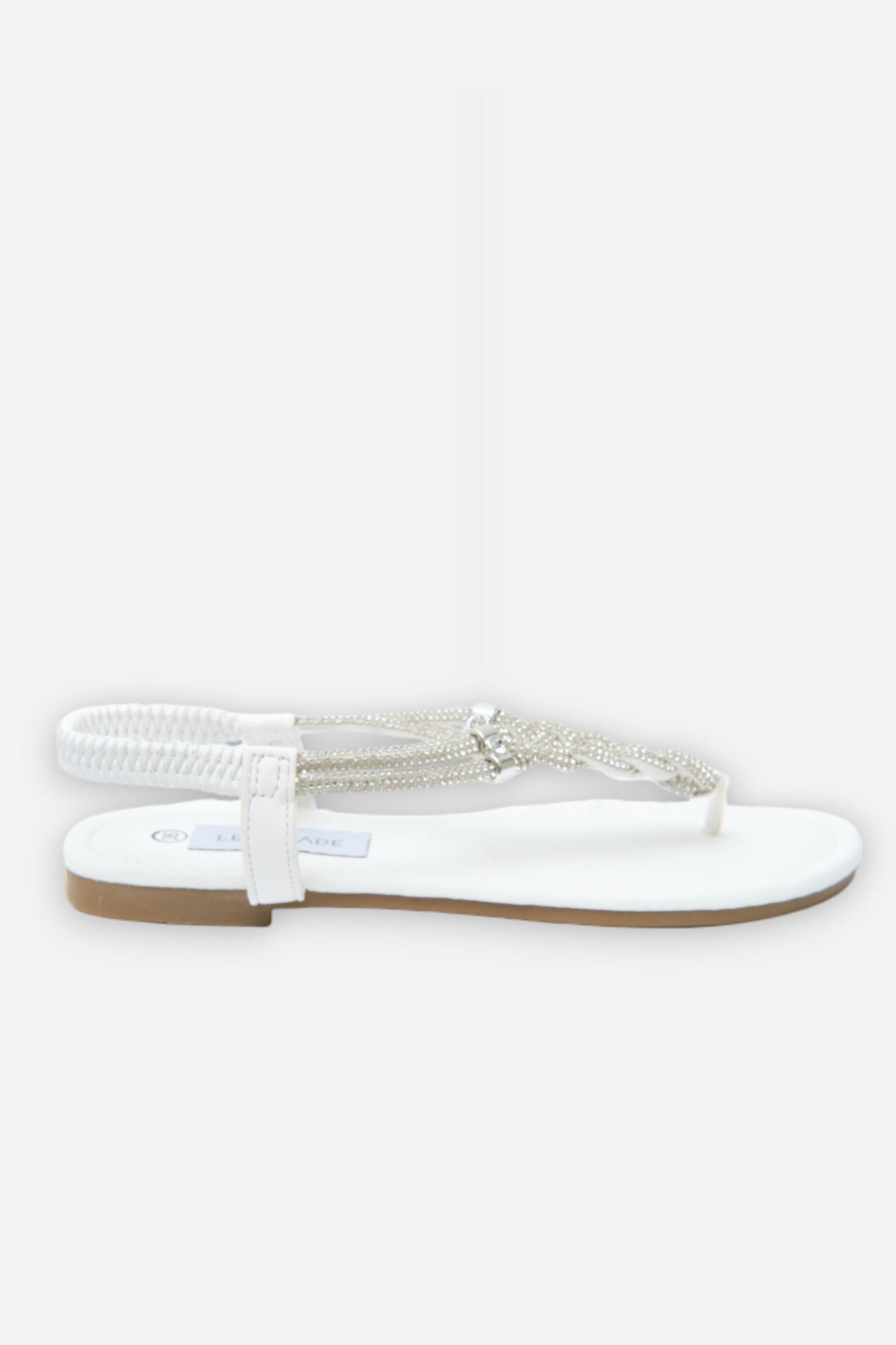 Crystal Knot Twist Sandals White, bringing attention to encrusted in crystals