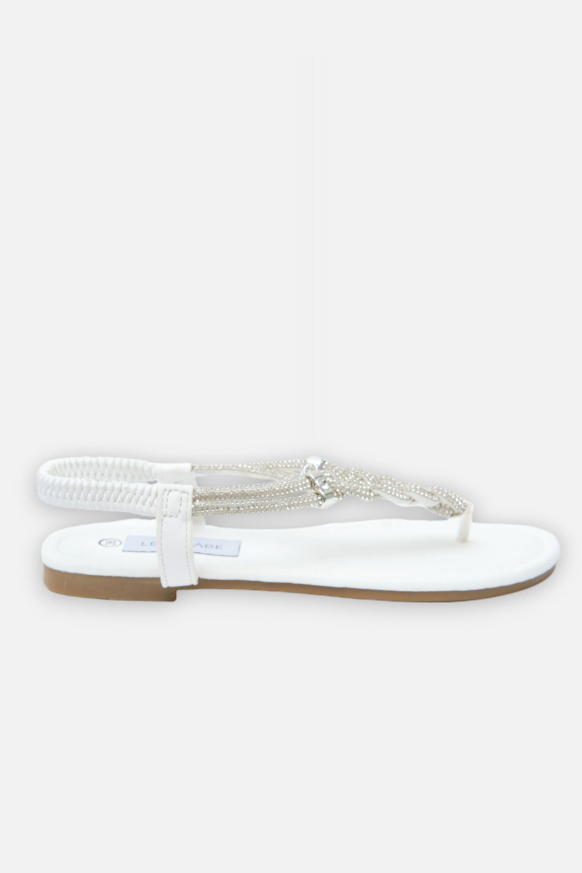 Crystal Knot Twist Sandals White, bringing attention to encrusted in crystals