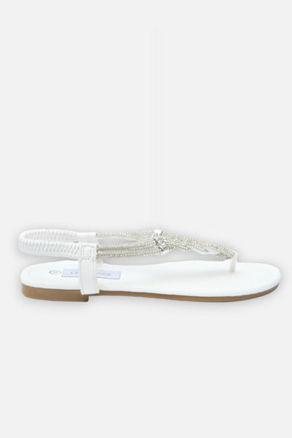 Crystal Knot Twist Sandals White, bringing attention to encrusted in crystals